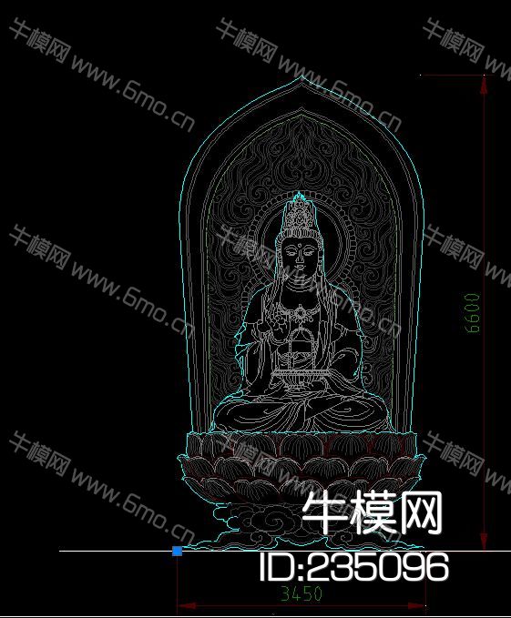 寺庙石柱佛祖观音莲雕花CAD图库