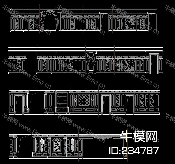 整木家居设计别墅墙板 CAD模块