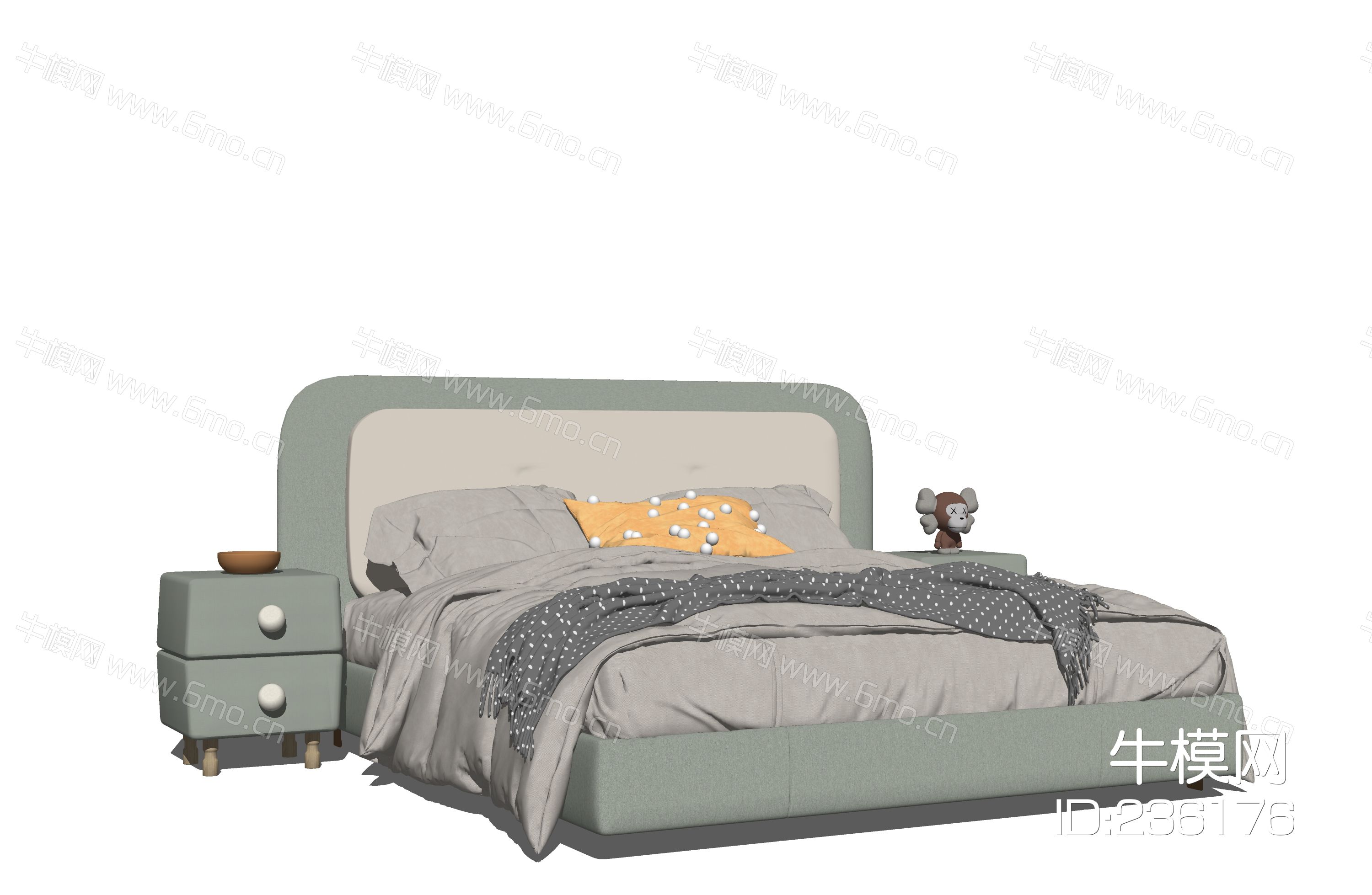 现代双人床 床头柜 床具 软装家具