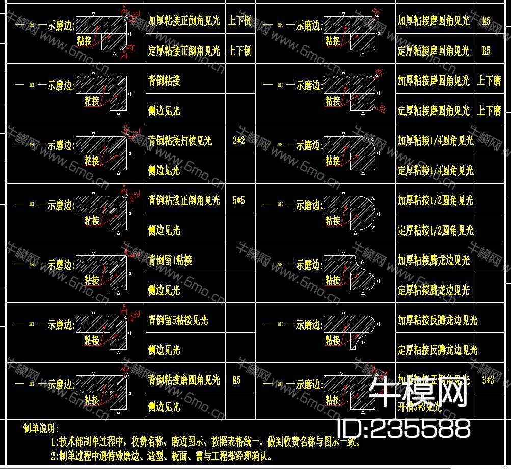 大理石 线条加工模板 CAD图库