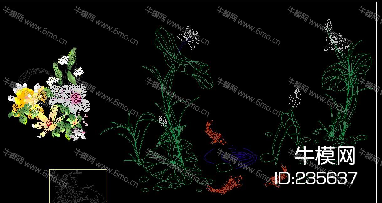 荷花植物花朵CAD图库