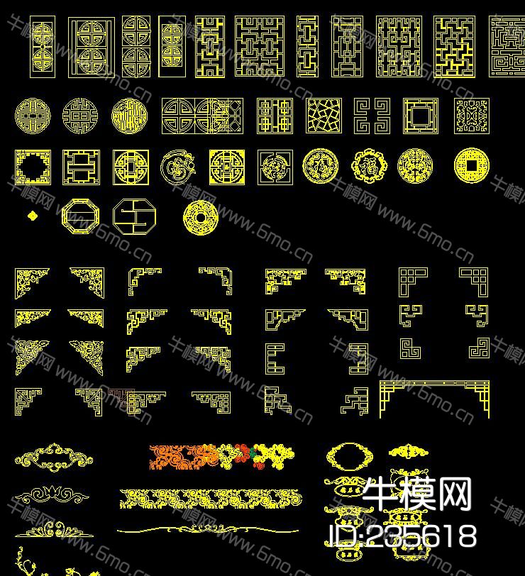 中式雕花隔断 镂空花纹 CAD图库