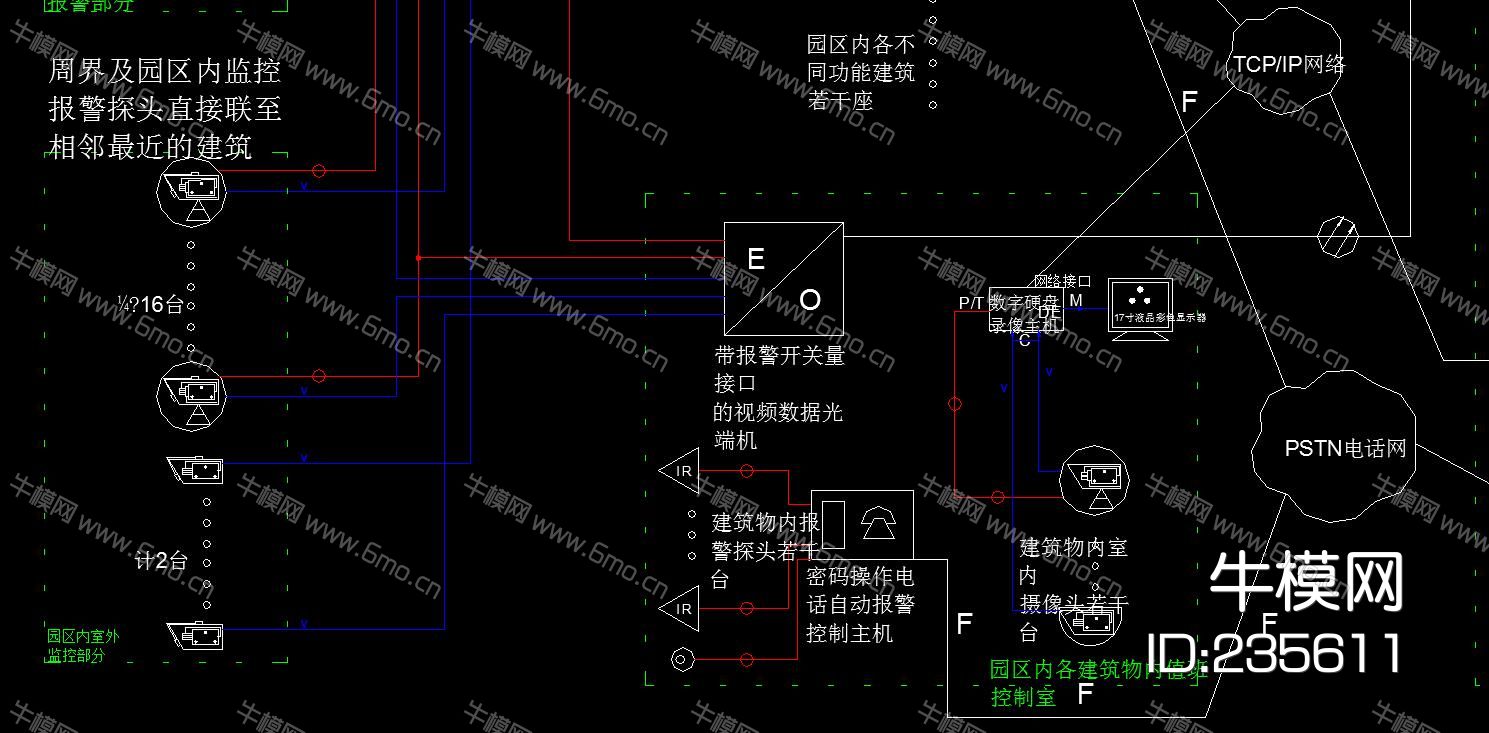 校园视频监控拓扑图CAD施工图
