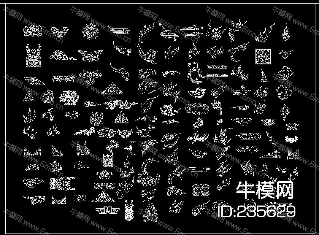 中式花纹图案祥云边框CAD图库大全
