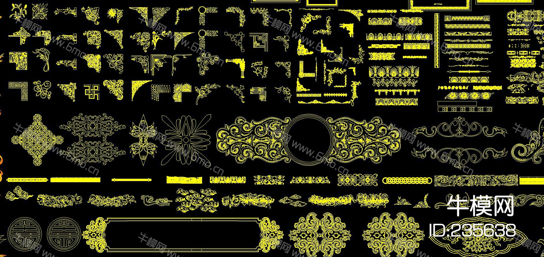 金色系欧式花边花纹 CAD图库