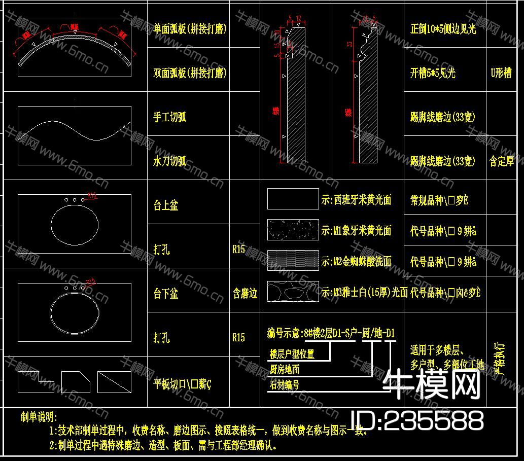 大理石 线条加工模板 CAD图库