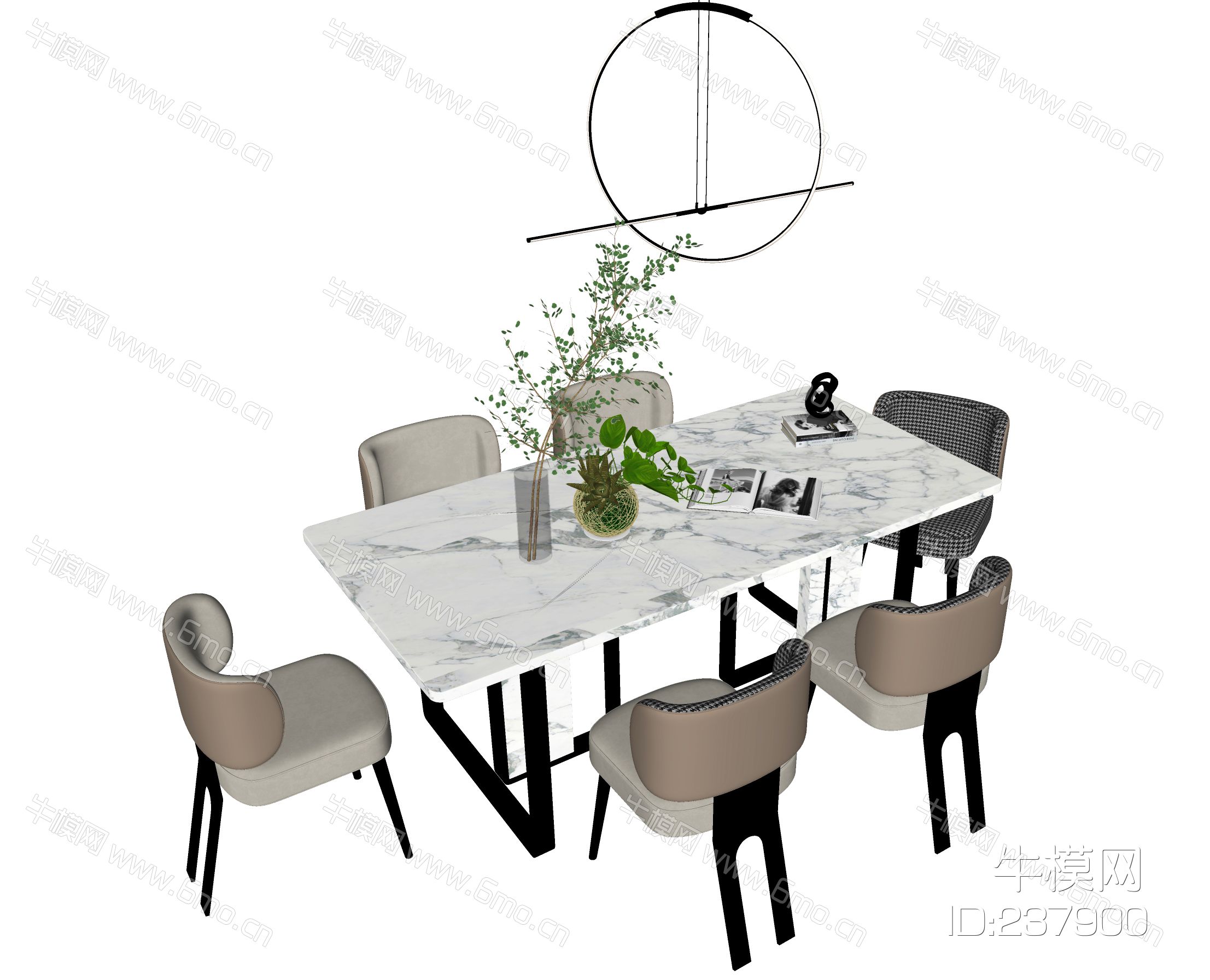 现代餐桌椅组合摆件SU模型