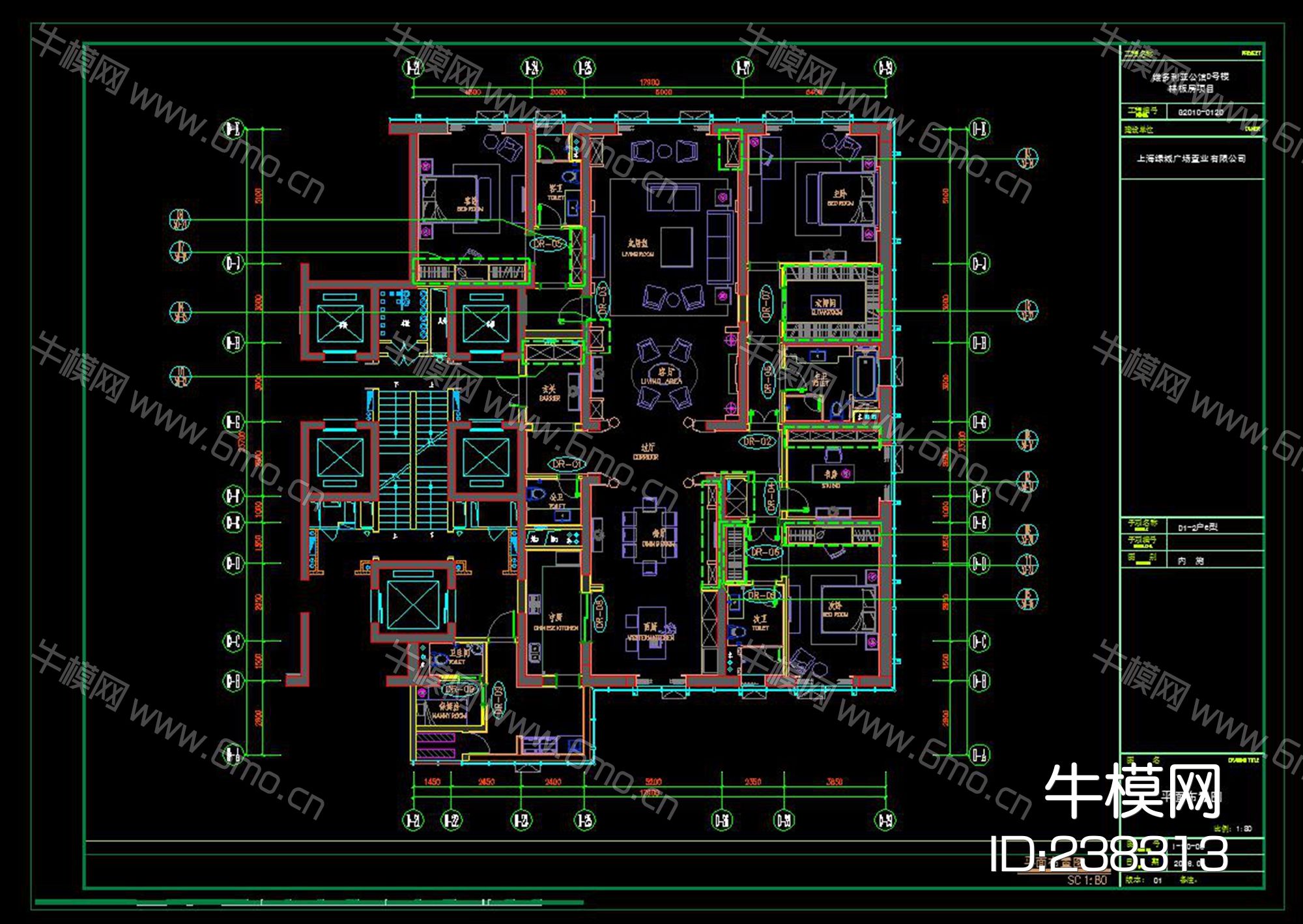 维多利亚公馆D1户型样板间350m²施工图效果图