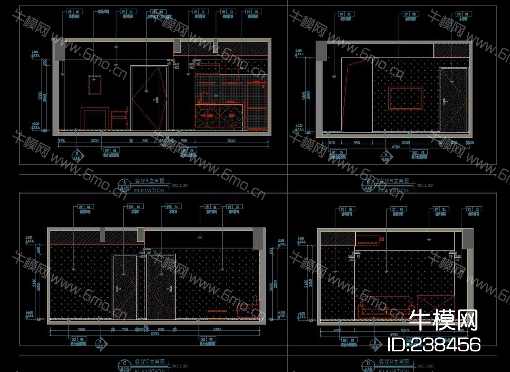 万圆中心公寓CAD施工图效果图物料书机电图