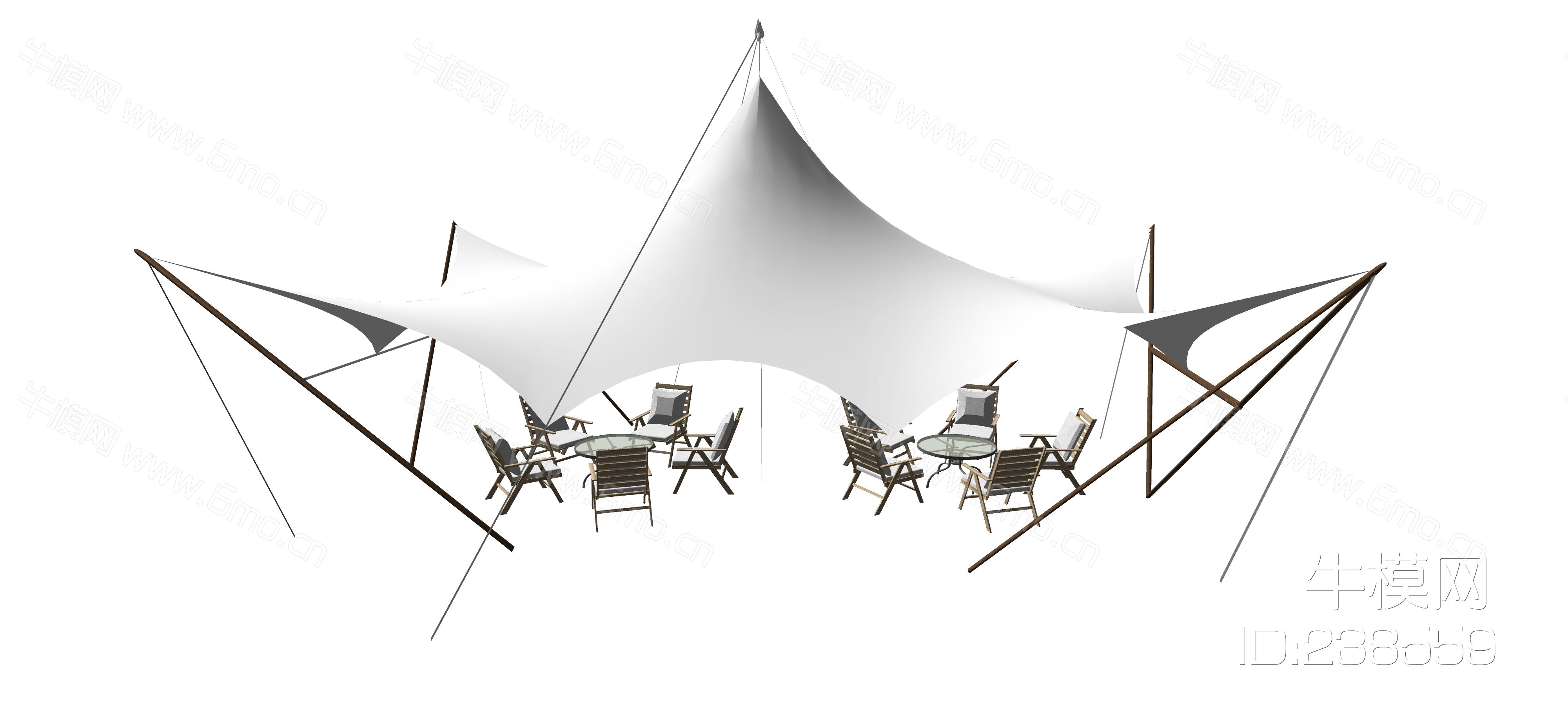 现代户外休闲椅组合张拉膜野餐聚会SU模型