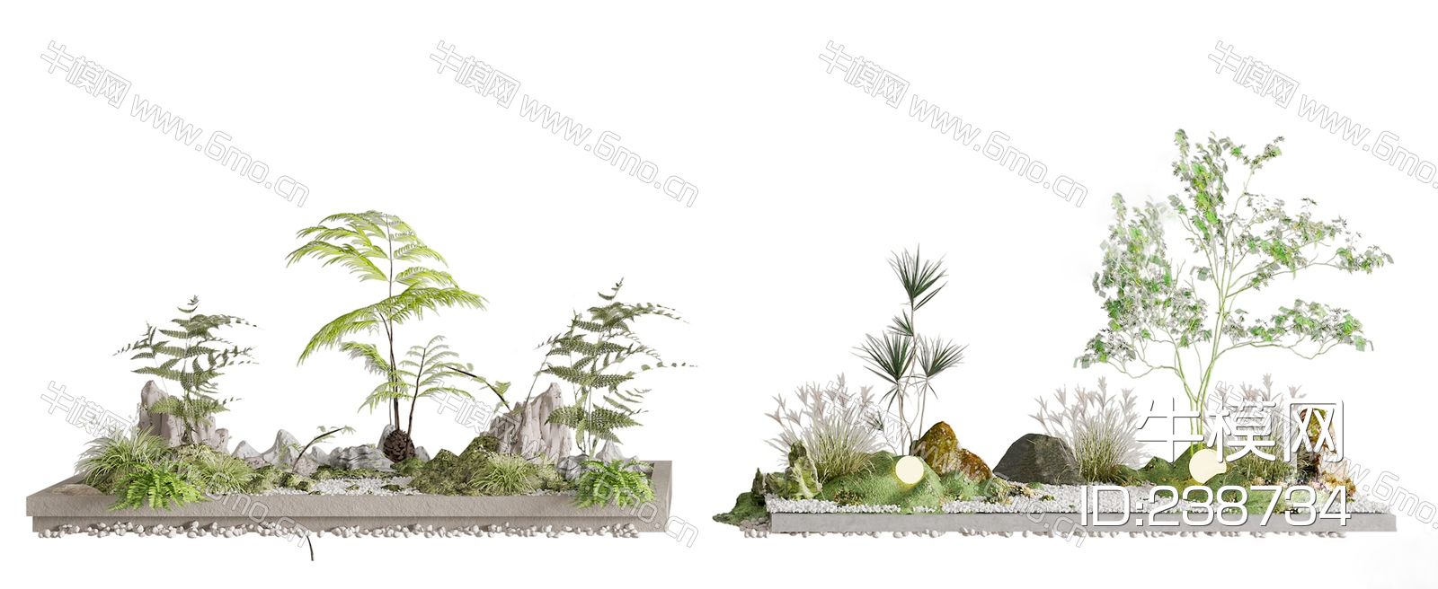 新中式假山绿植 植物堆