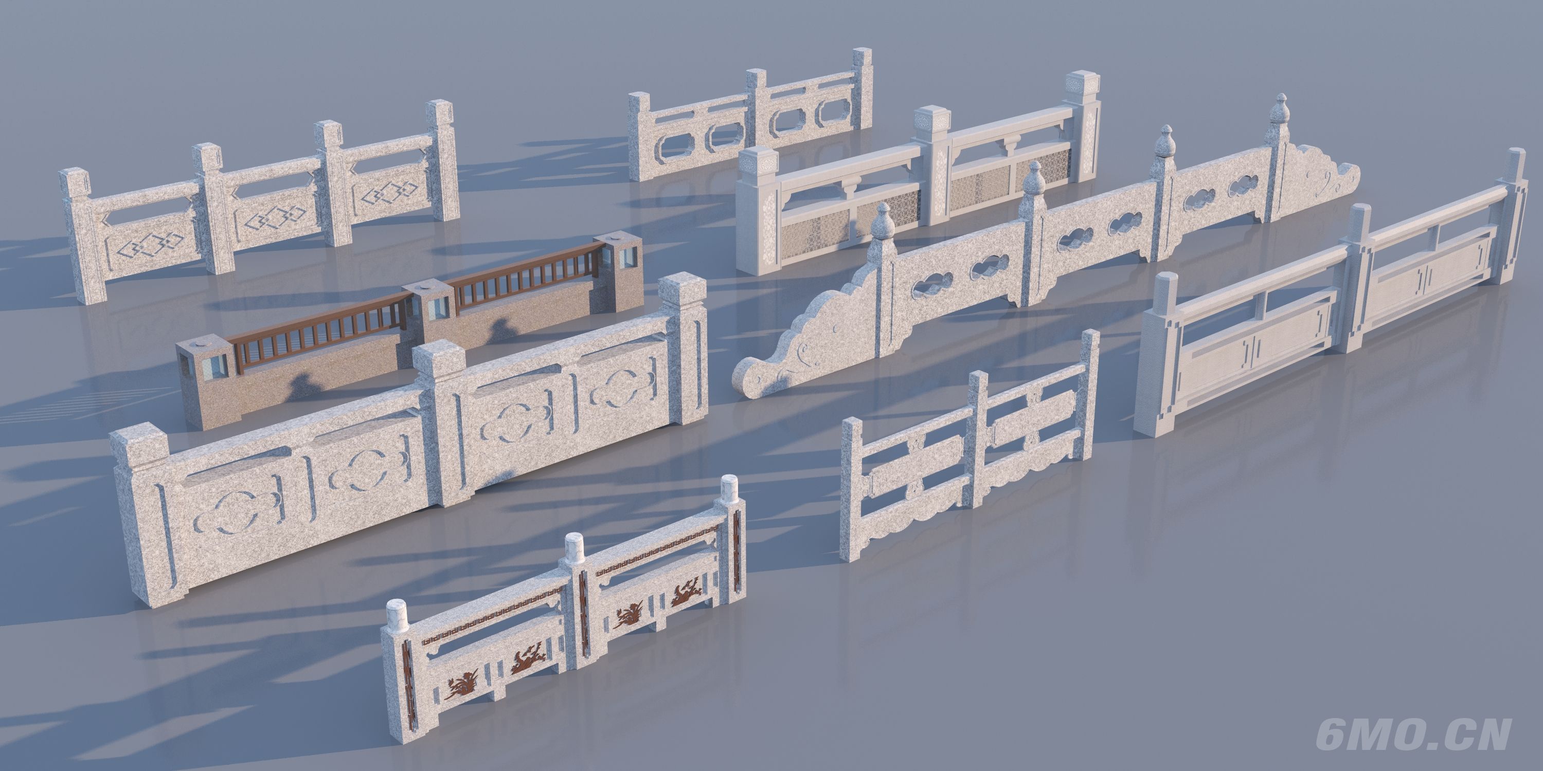 中式栏杆3D模型