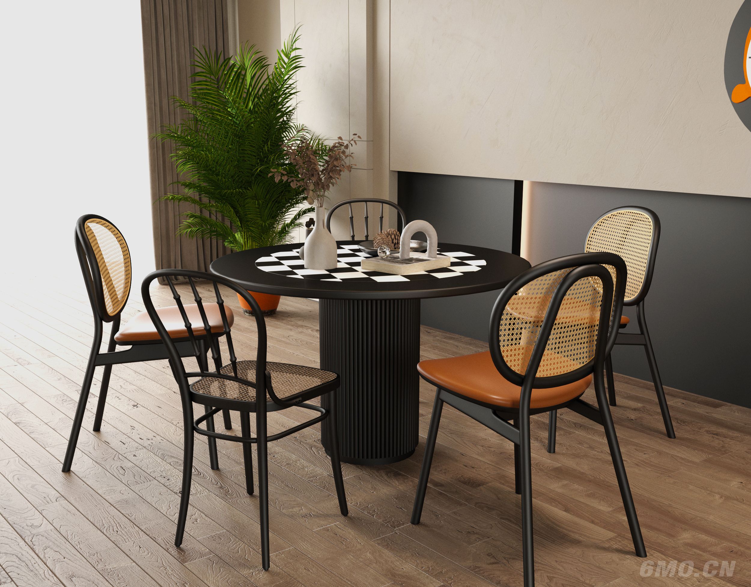 现代高级黑餐厅餐桌椅组合