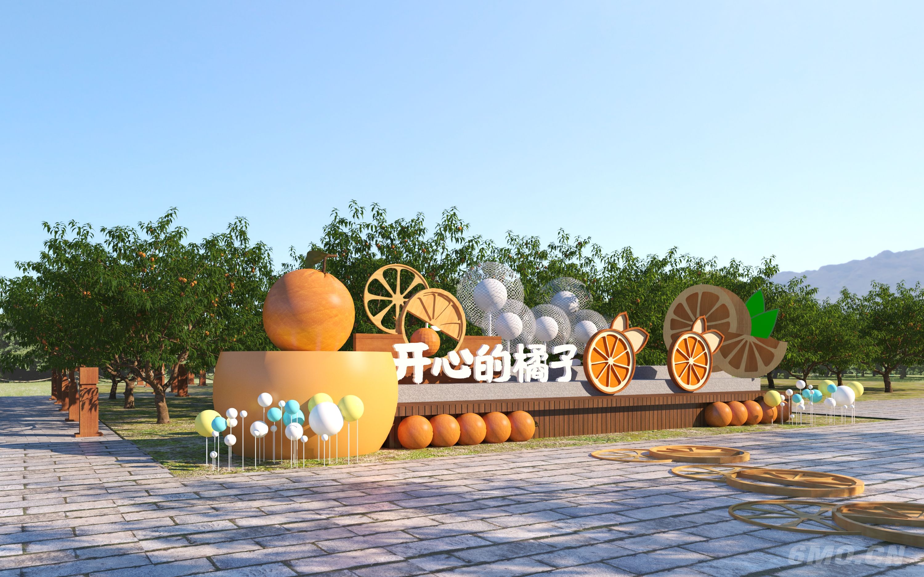 现代桔子采摘园景墙