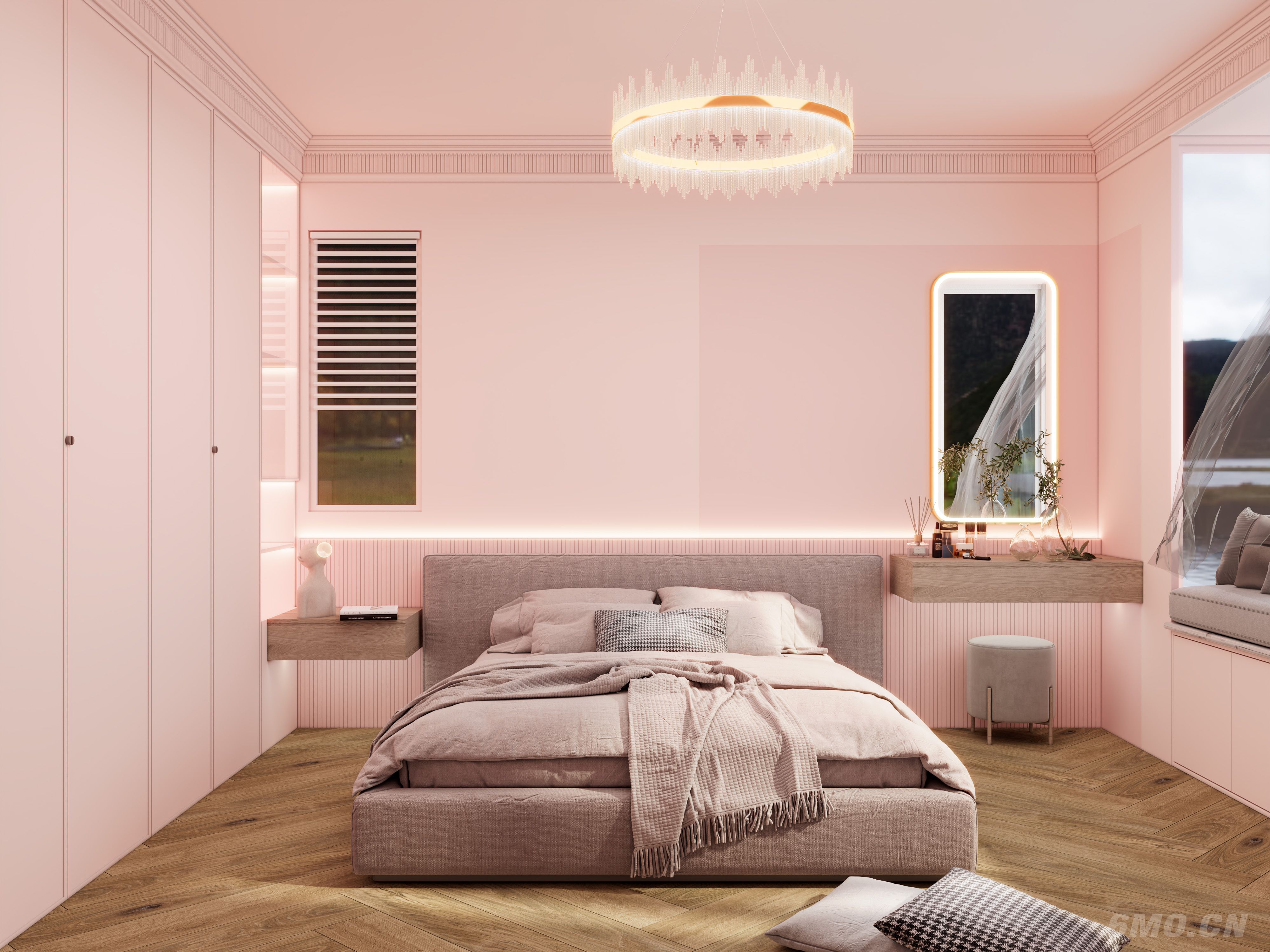 粉色系奶油风简法卧室