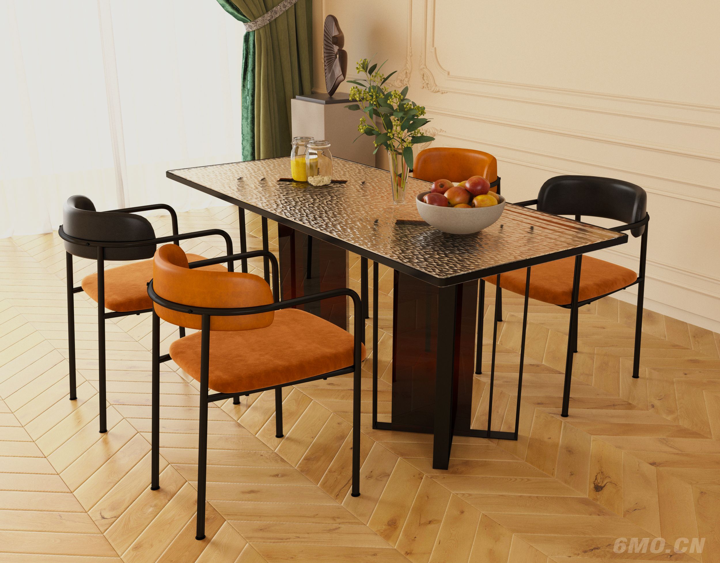 法式轻奢餐厅餐桌椅组合