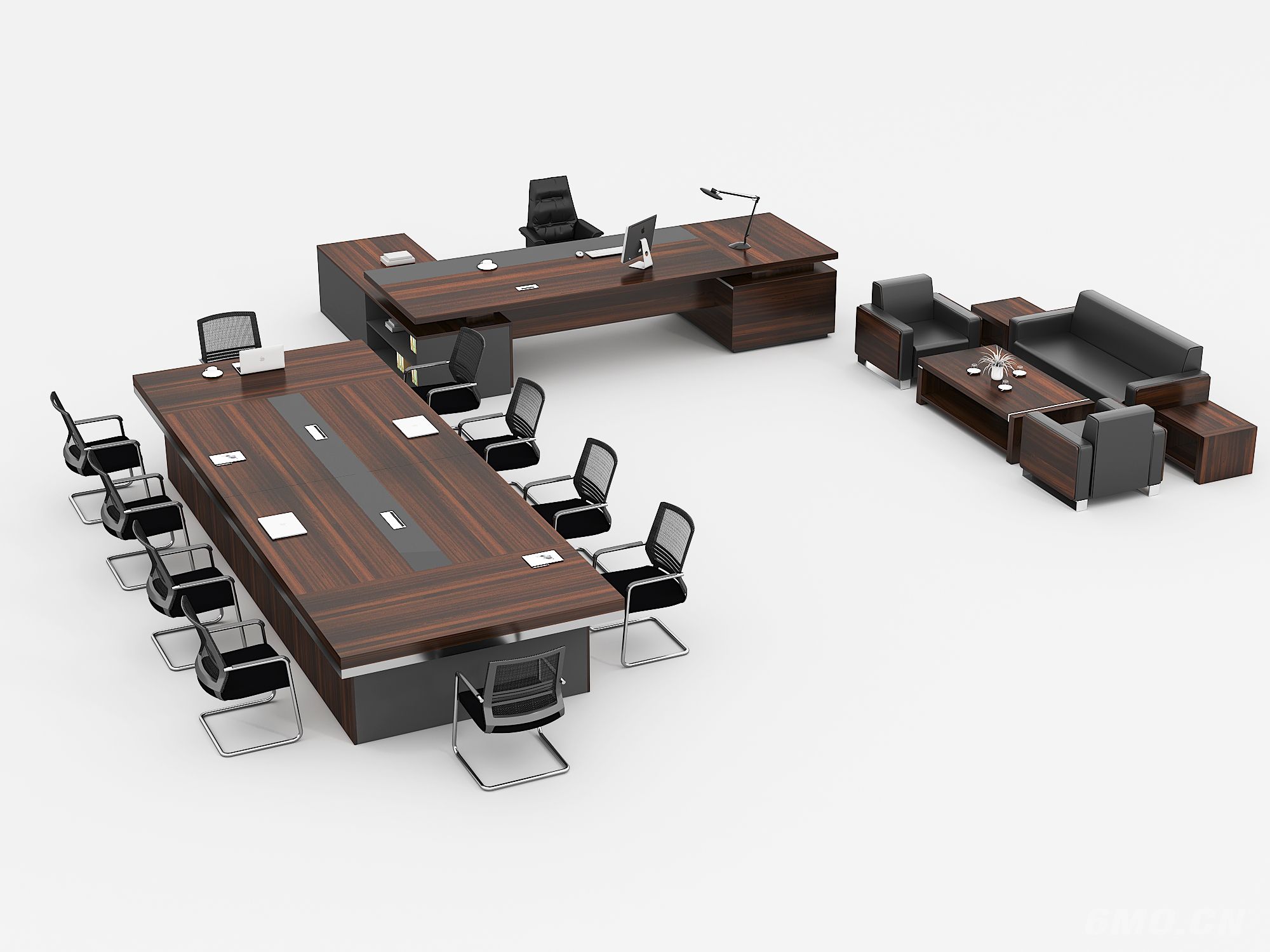 现代实木办公家具组合，会议桌椅组合，沙发茶几组合，老总办公桌椅组合