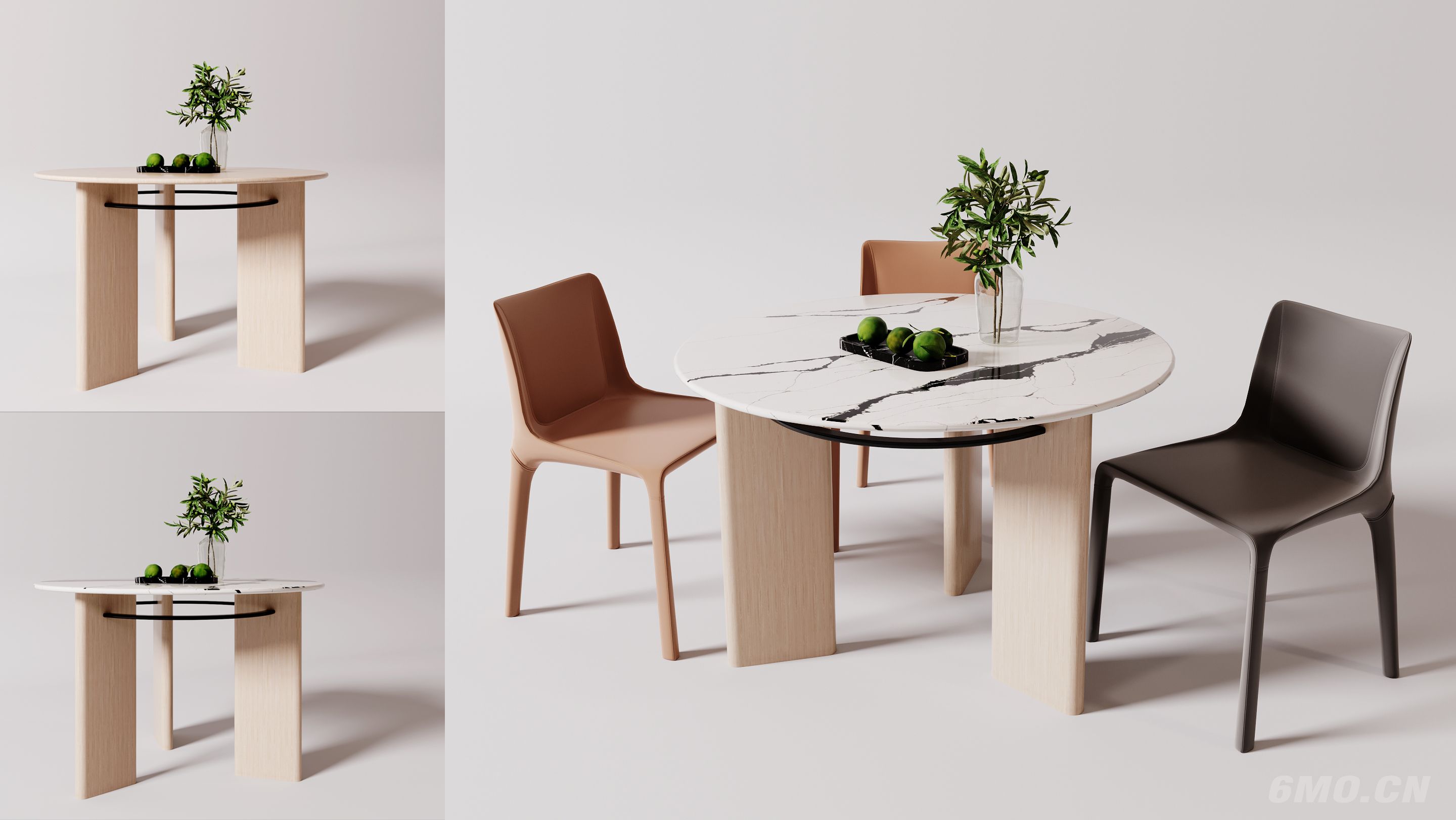 现代，原木，大理石，餐桌，圆桌