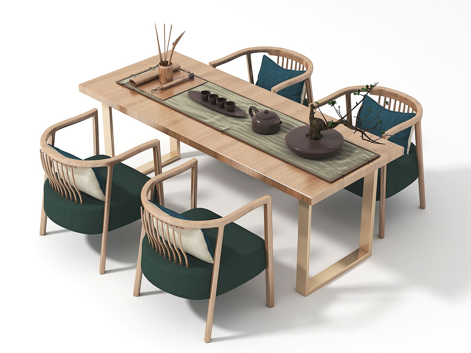 新中式茶桌椅组合，休闲椅，茶具