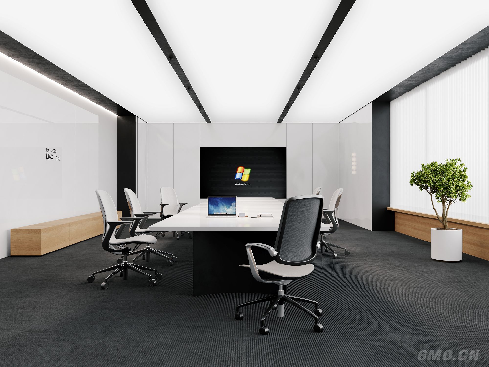 现代，原木，会议室，办公，会议桌，灯光膜，极简，洽谈室