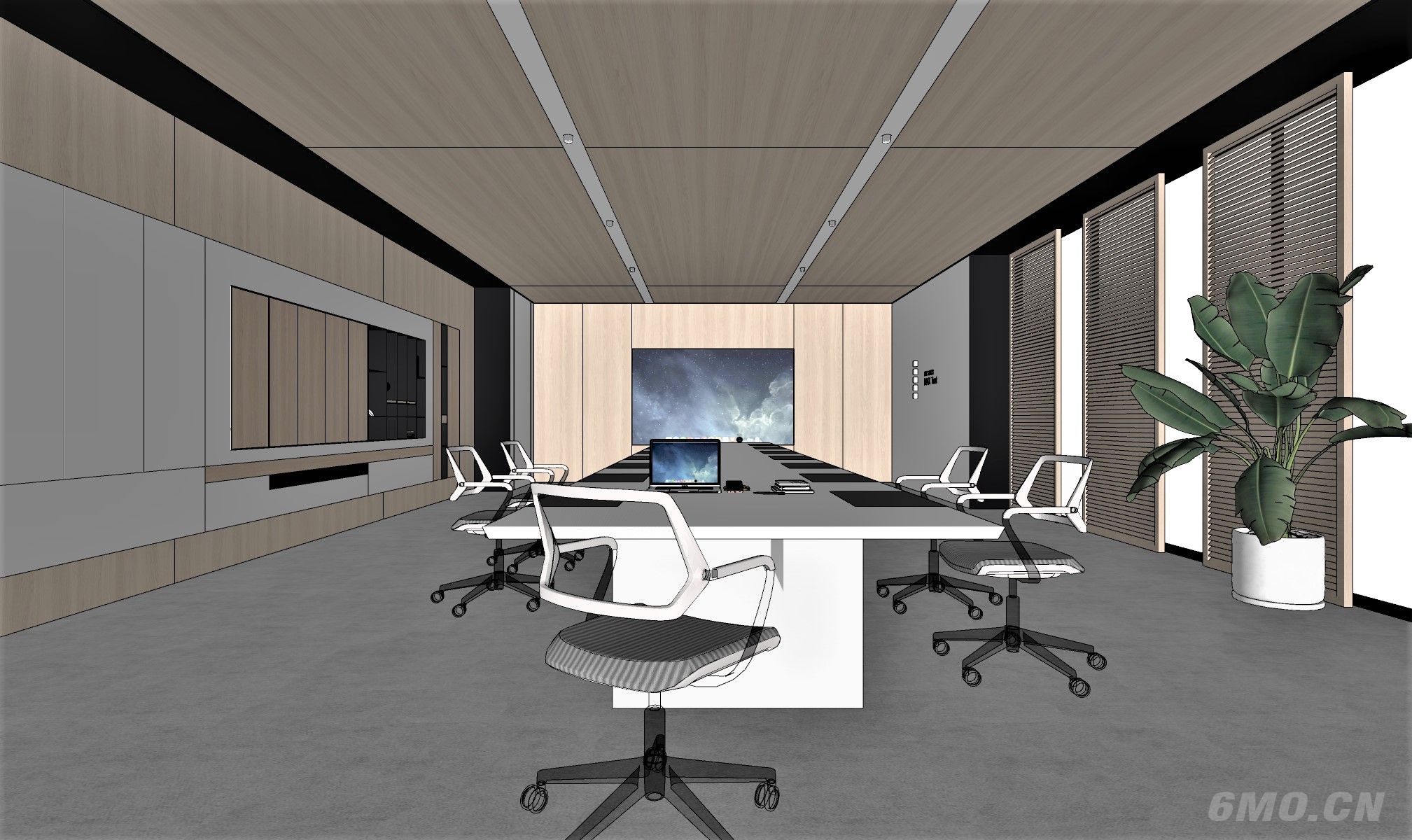 极简，原木，办公，会议室，会议桌椅，现代风，投影，地毯，柜子