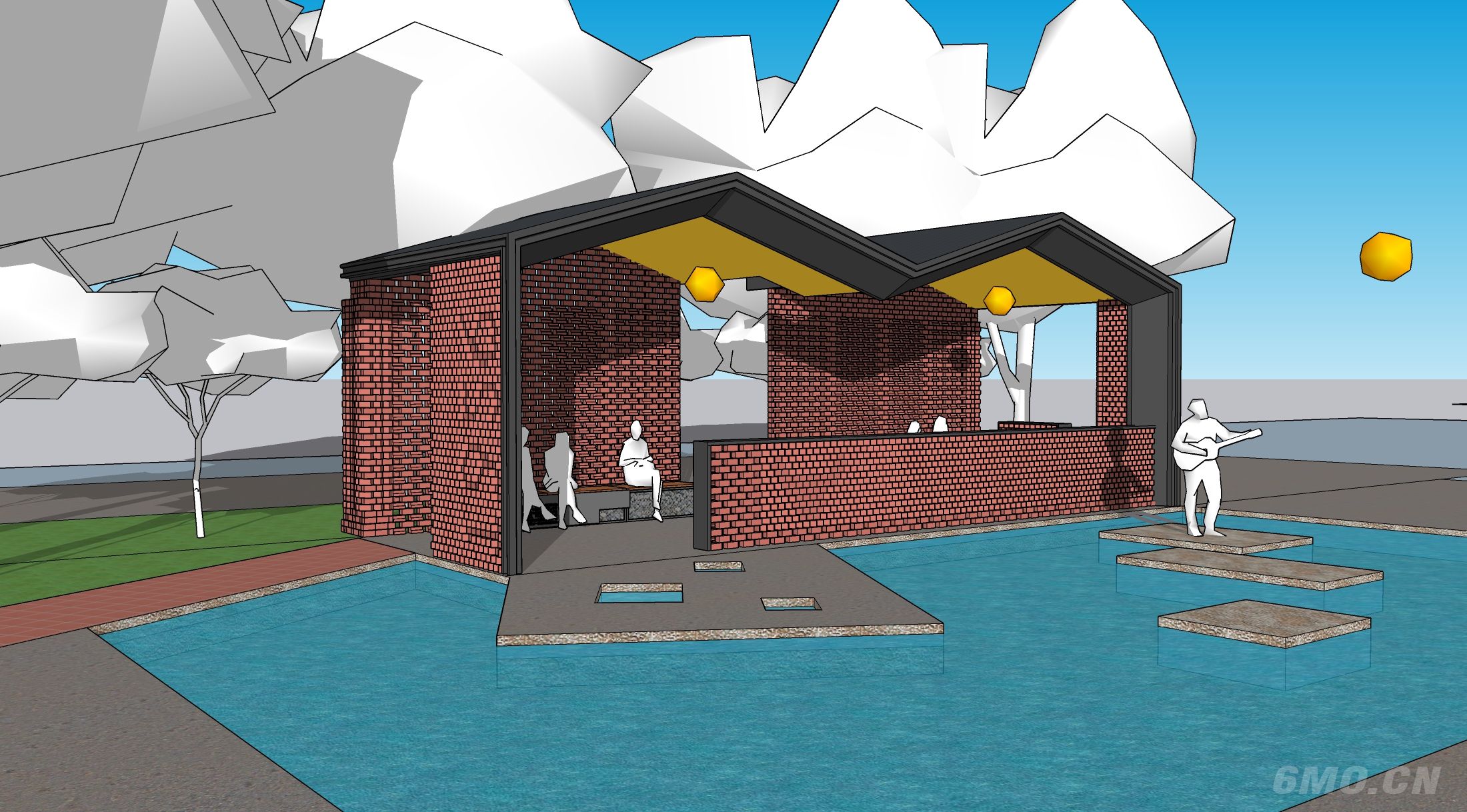 红砖小屋水景SU模型