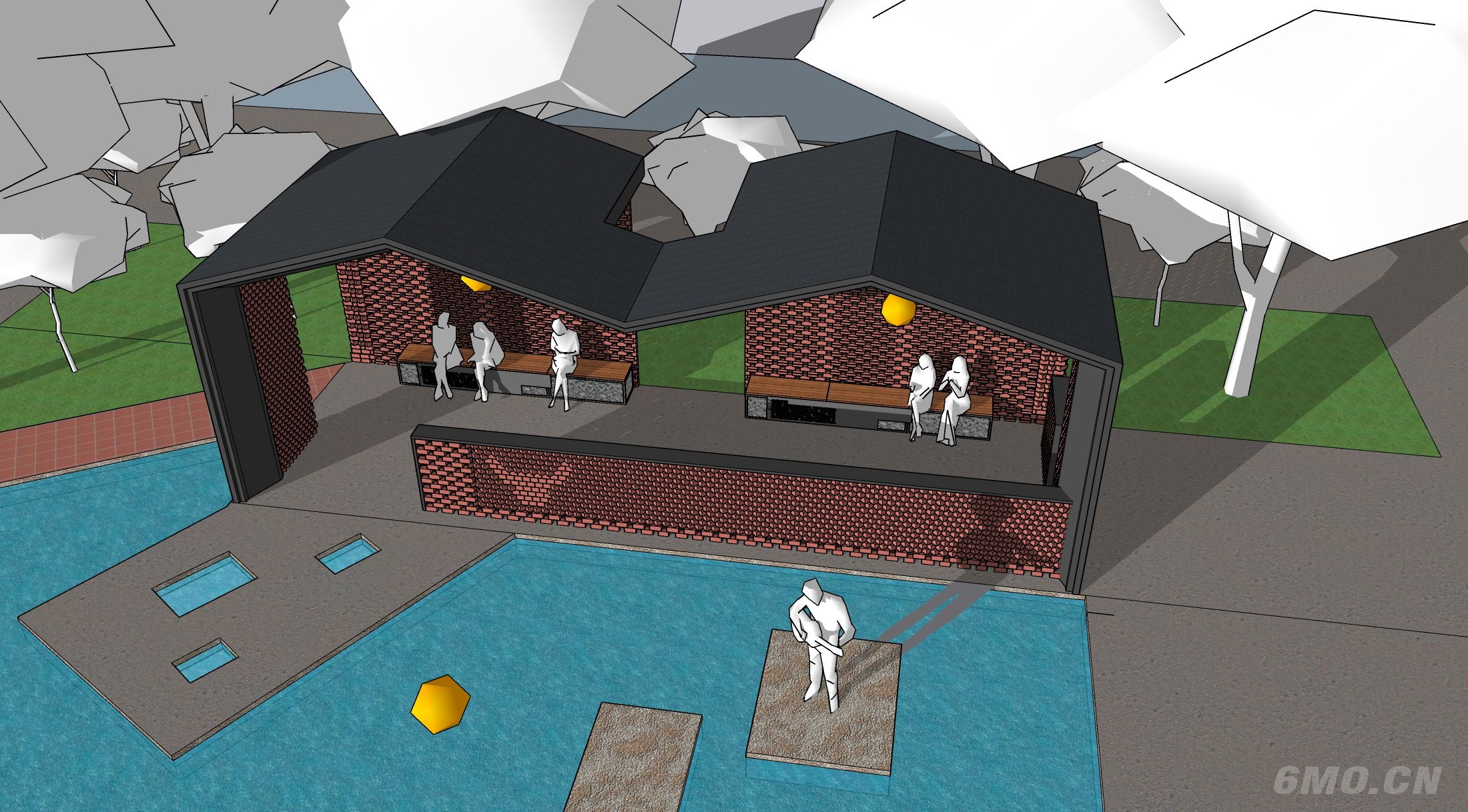 红砖小屋水景SU模型