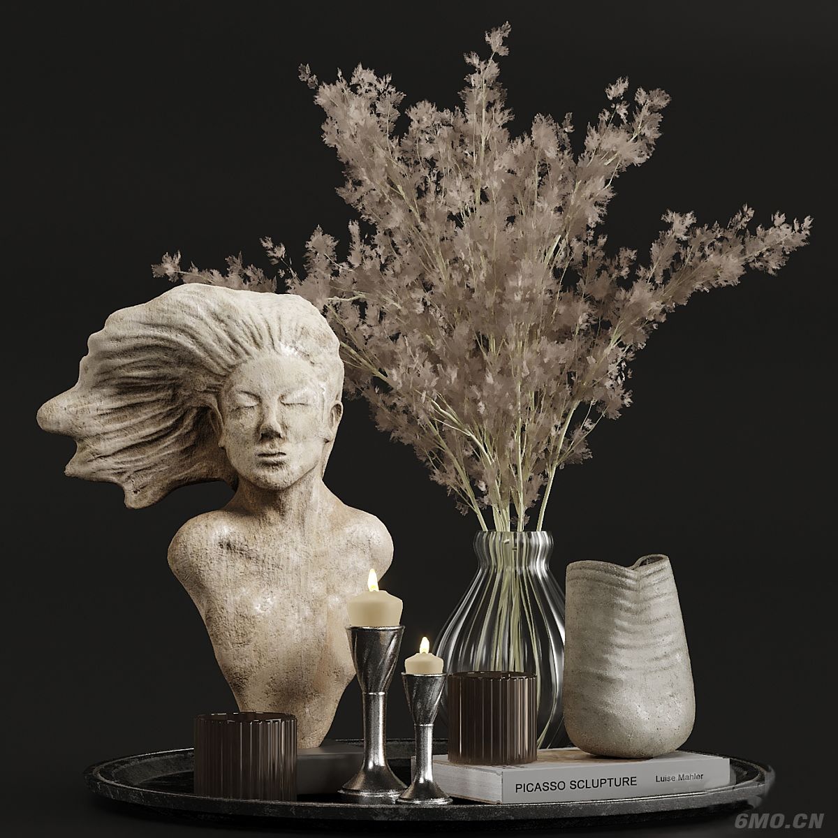 雕塑干枝陶瓷花瓶摆件组合