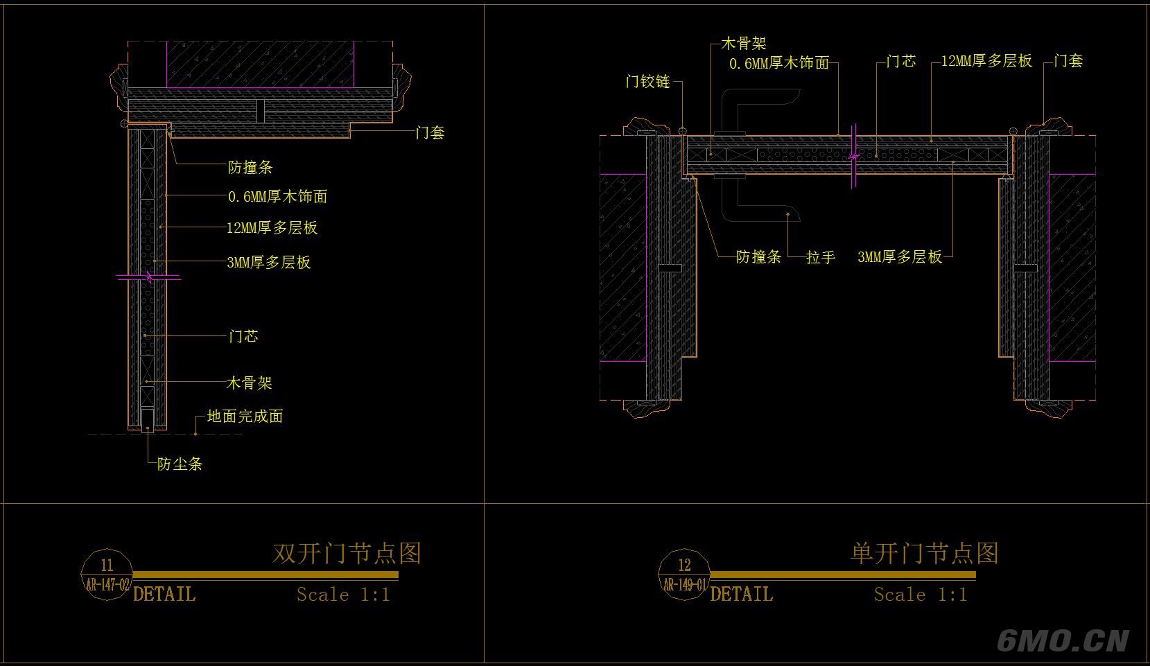 设计师工装墙顶地门卫浴CAD节点施工图