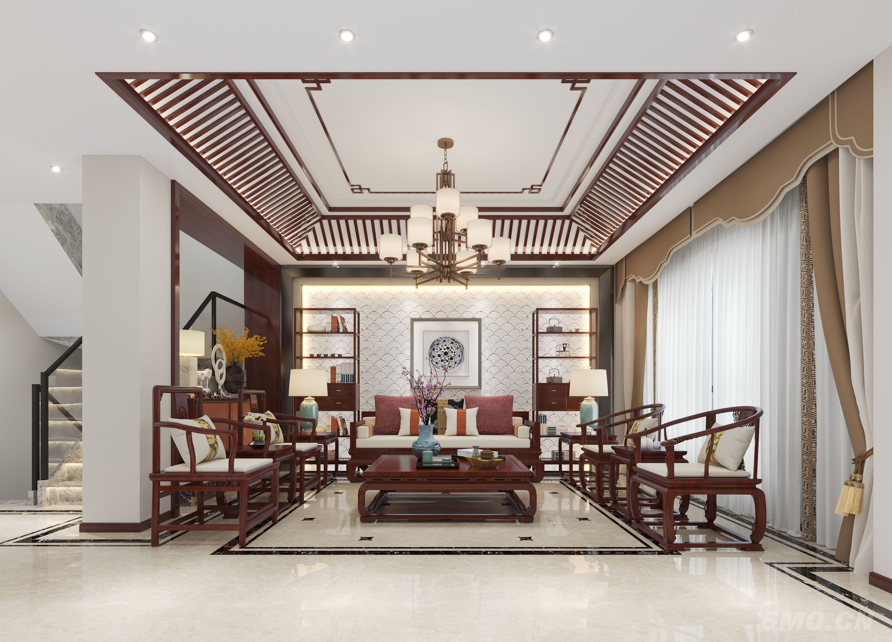 新中式客餐厅中式客餐厅别墅客餐厅新中式家具红木家具