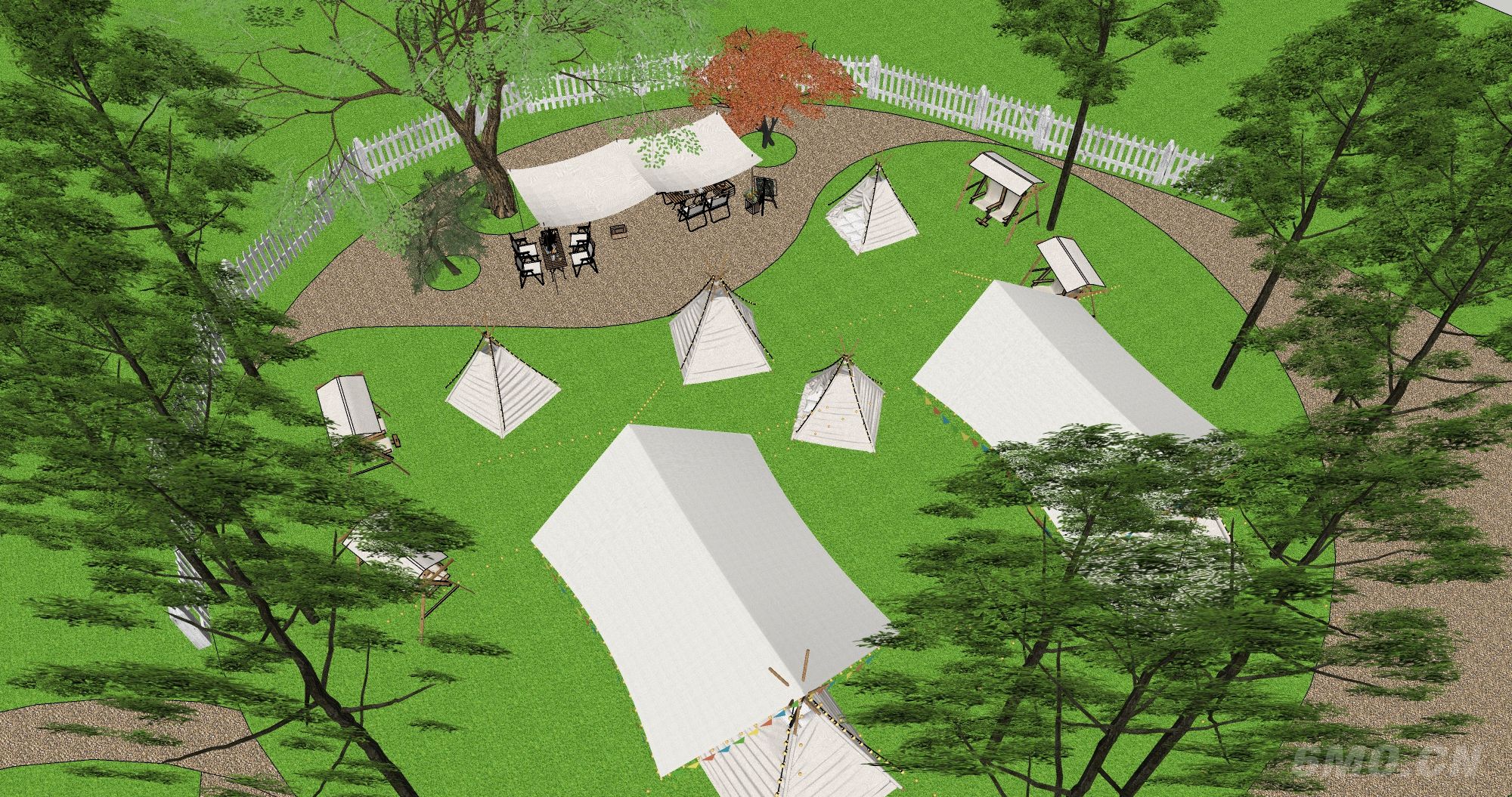 现代星空帐篷露营公园 户外森林帐篷野餐 现代露营生态露天电影院