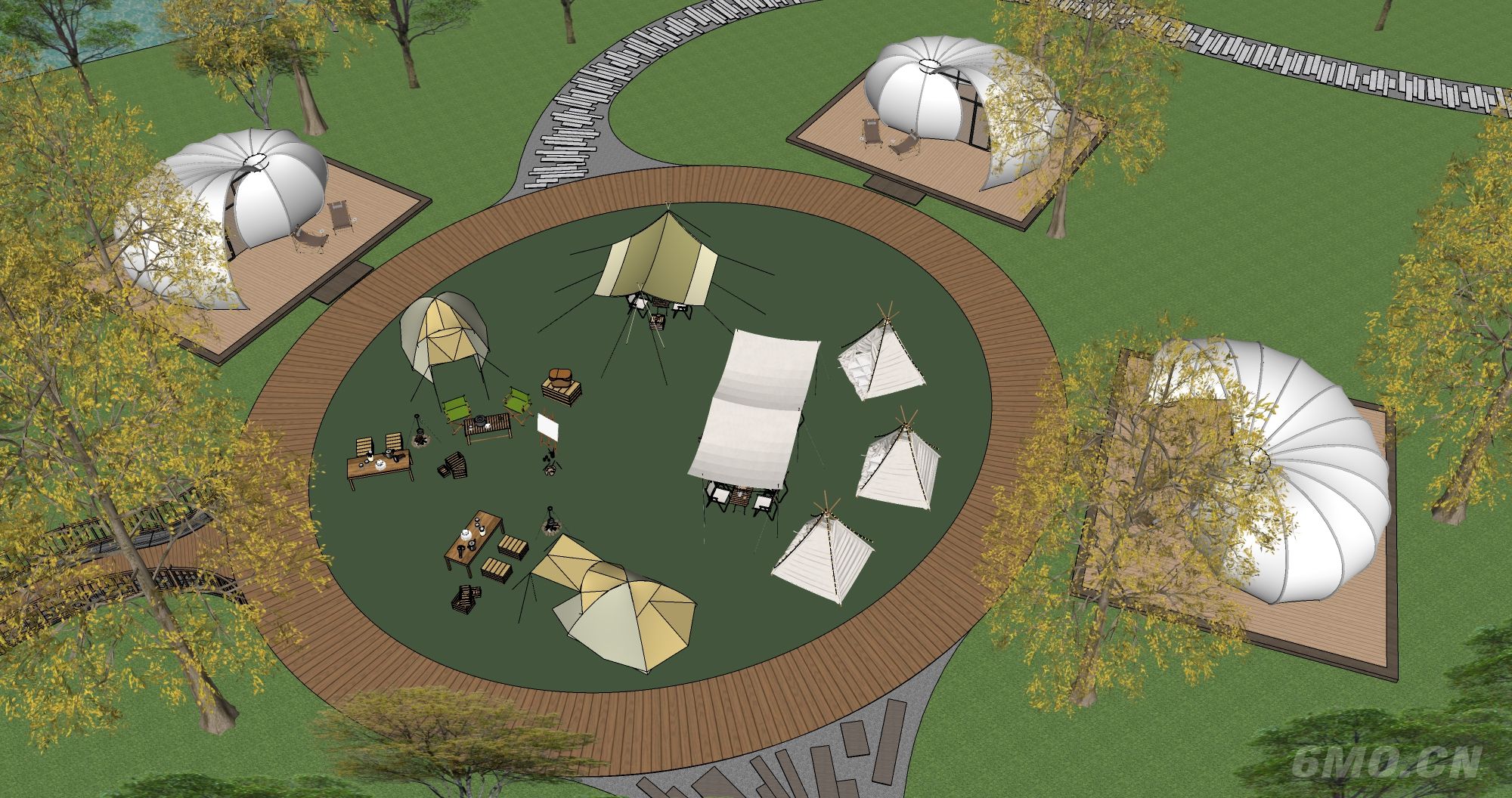 现代星空帐篷露营公园 现代户外森林帐篷野餐 现代烧烤野餐营地