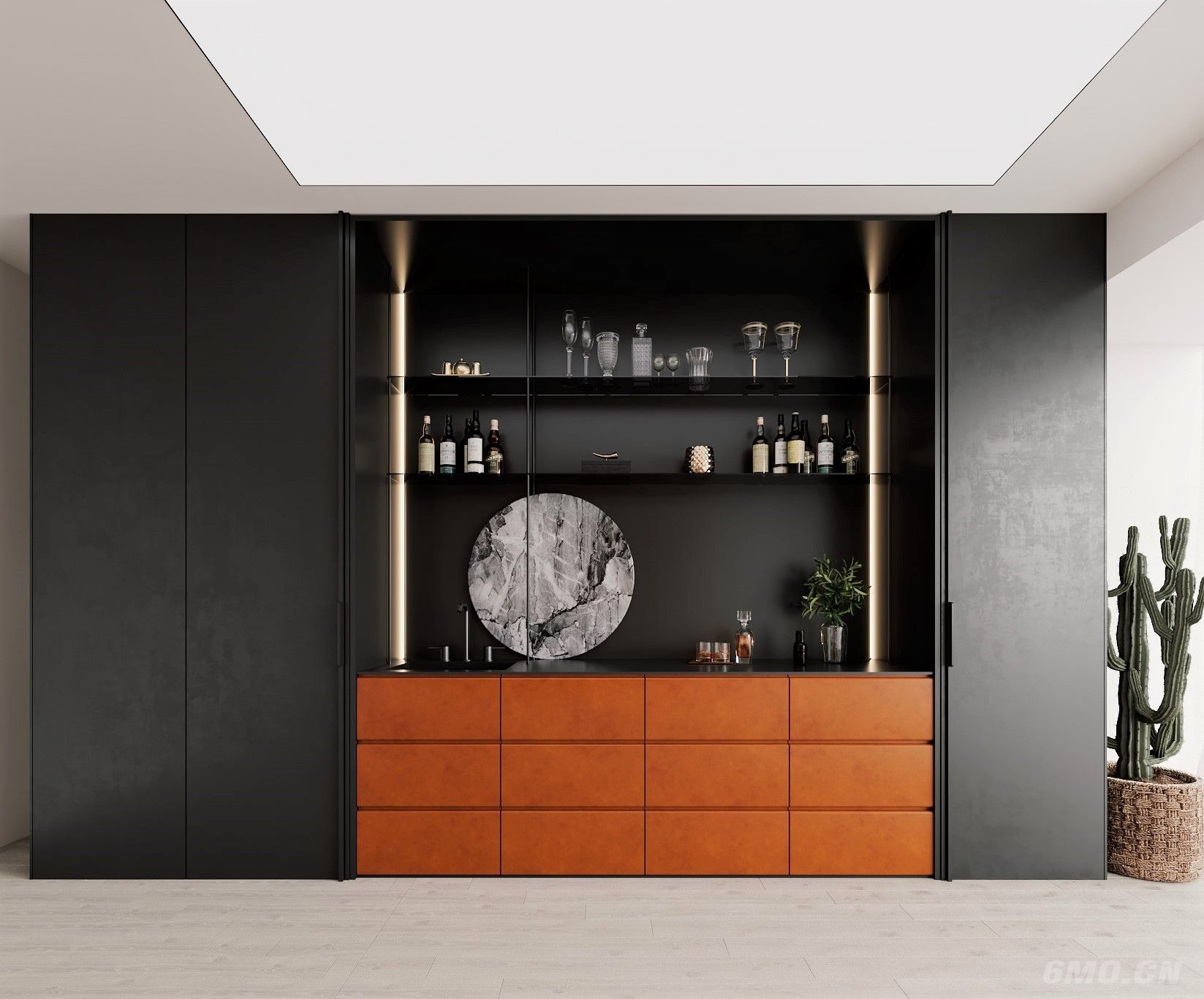 组合柜，餐边柜，酒柜，现代，储藏柜，橘色，黑色，高级灰，墙柜