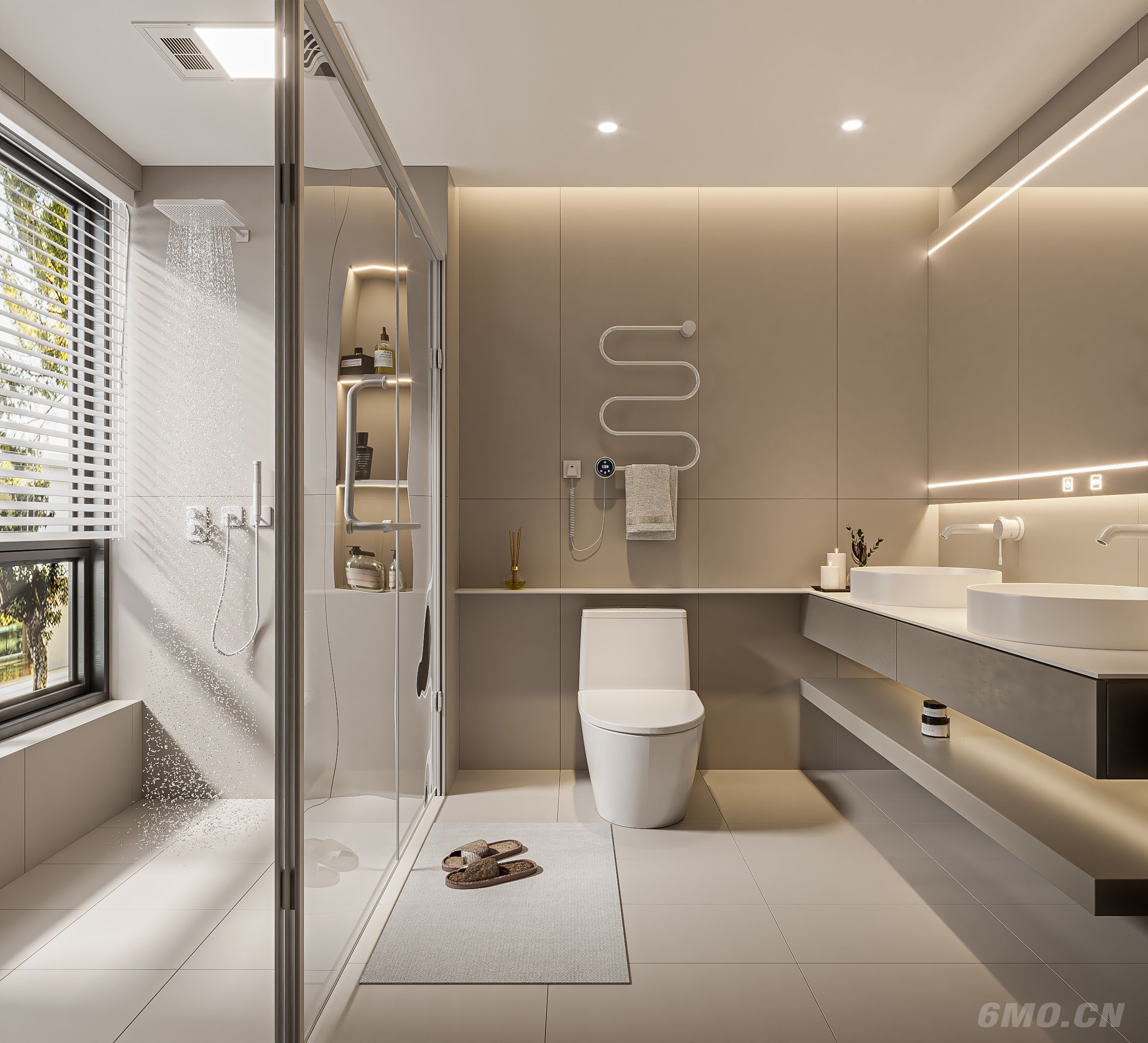 现代卫生间 马桶 浴室柜 洗脸盆 镜子 玻璃隔断-室内设计-拓者设计吧