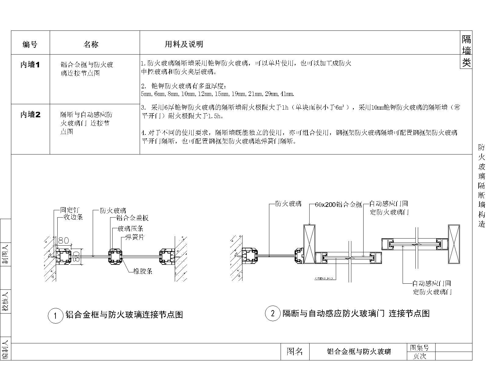 防火玻璃隔断墙构造节点图