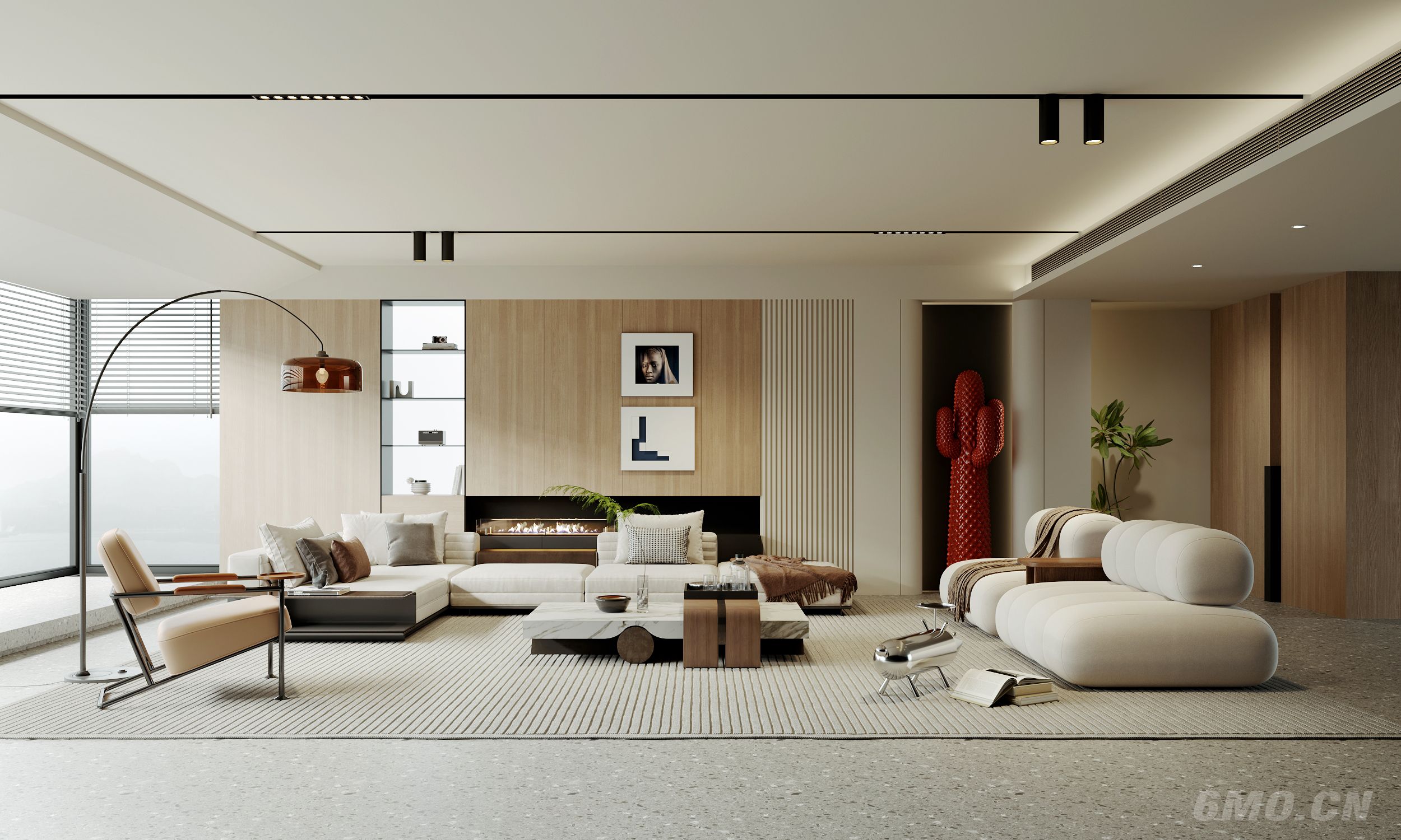  现代，原木侘寂，客厅，沙发组合，沙发背景墙