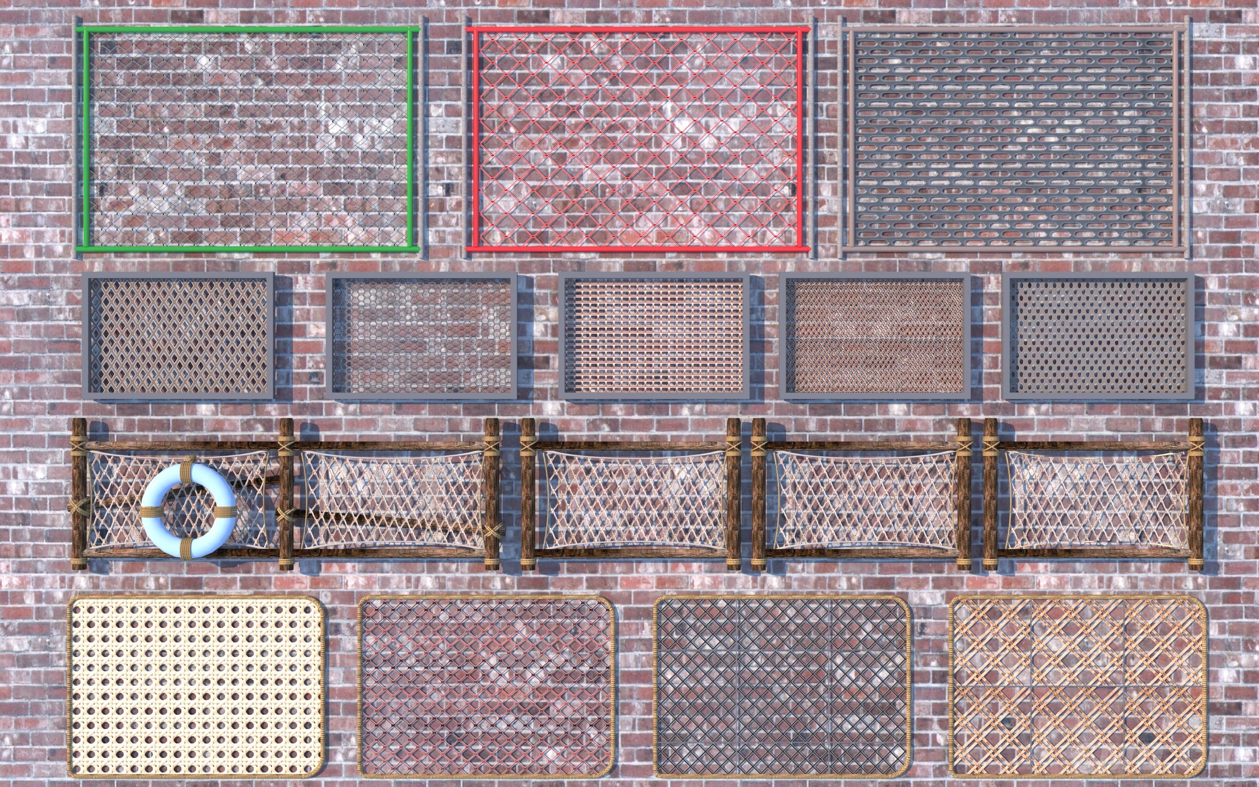 现代各类网状护栏扶手3D模型