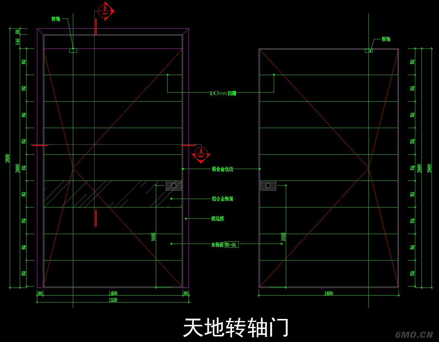 地弹簧门自动感应门折叠门无框玻璃门天地转轴门节点图