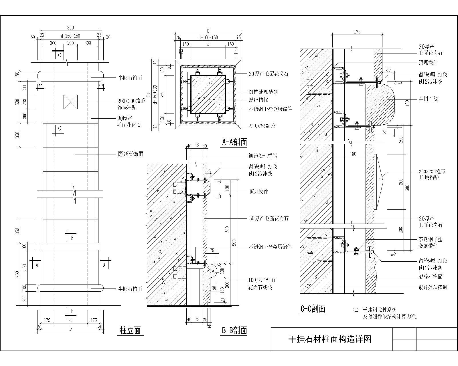 干挂石材柱面构造详图