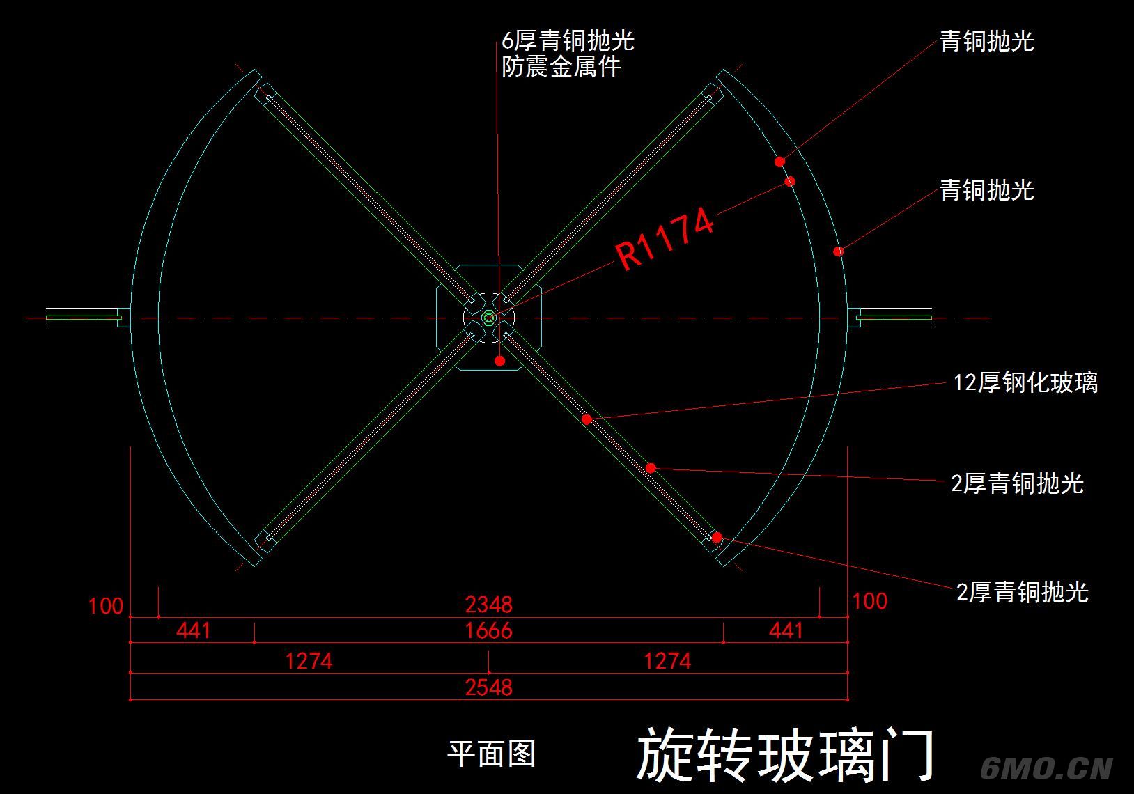 地弹簧门自动感应门折叠门无框玻璃门天地转轴门节点图