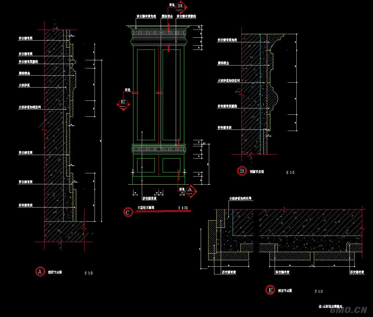 各种材质柱子CAD立面剖面图