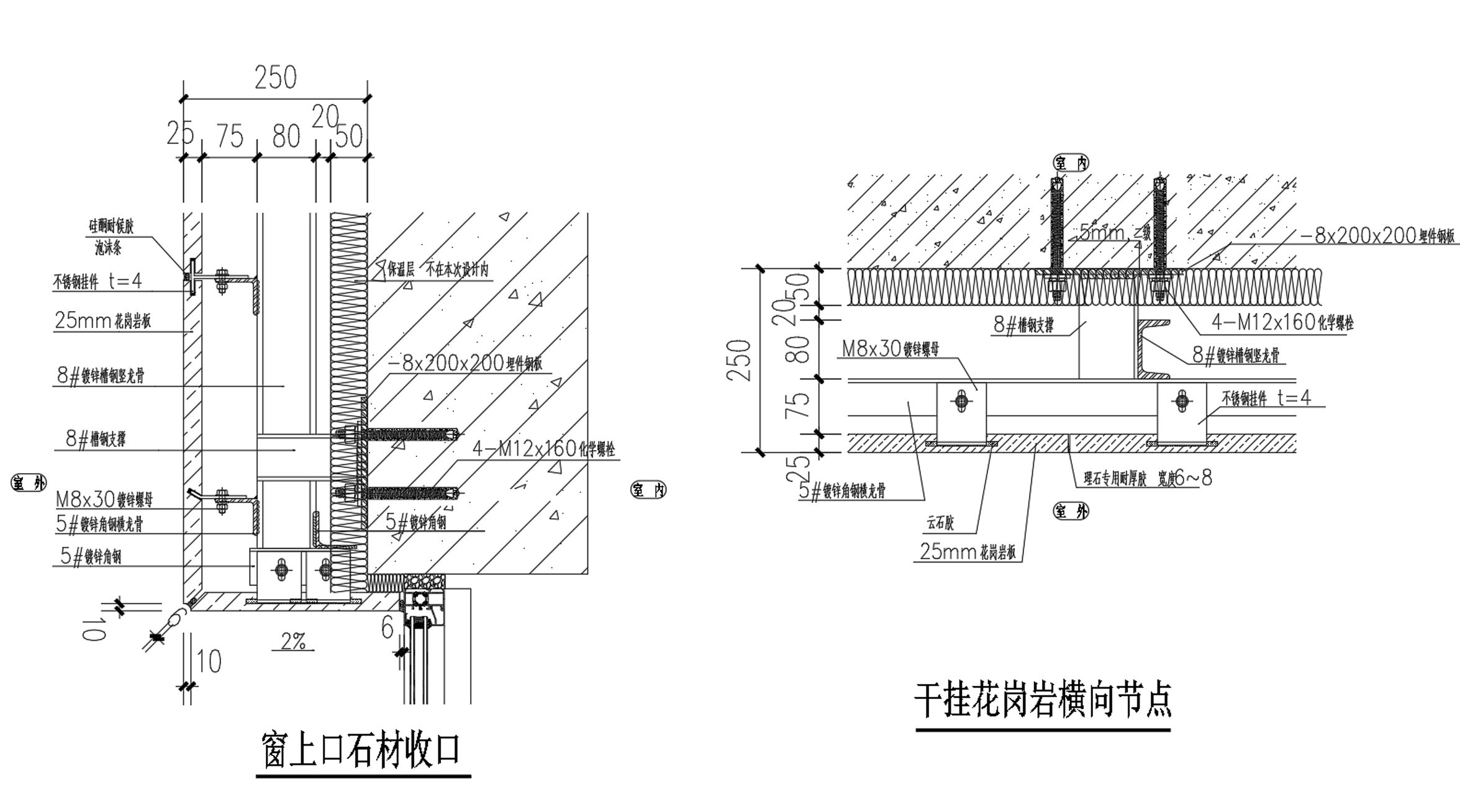 理石干挂节点，石材干挂详图