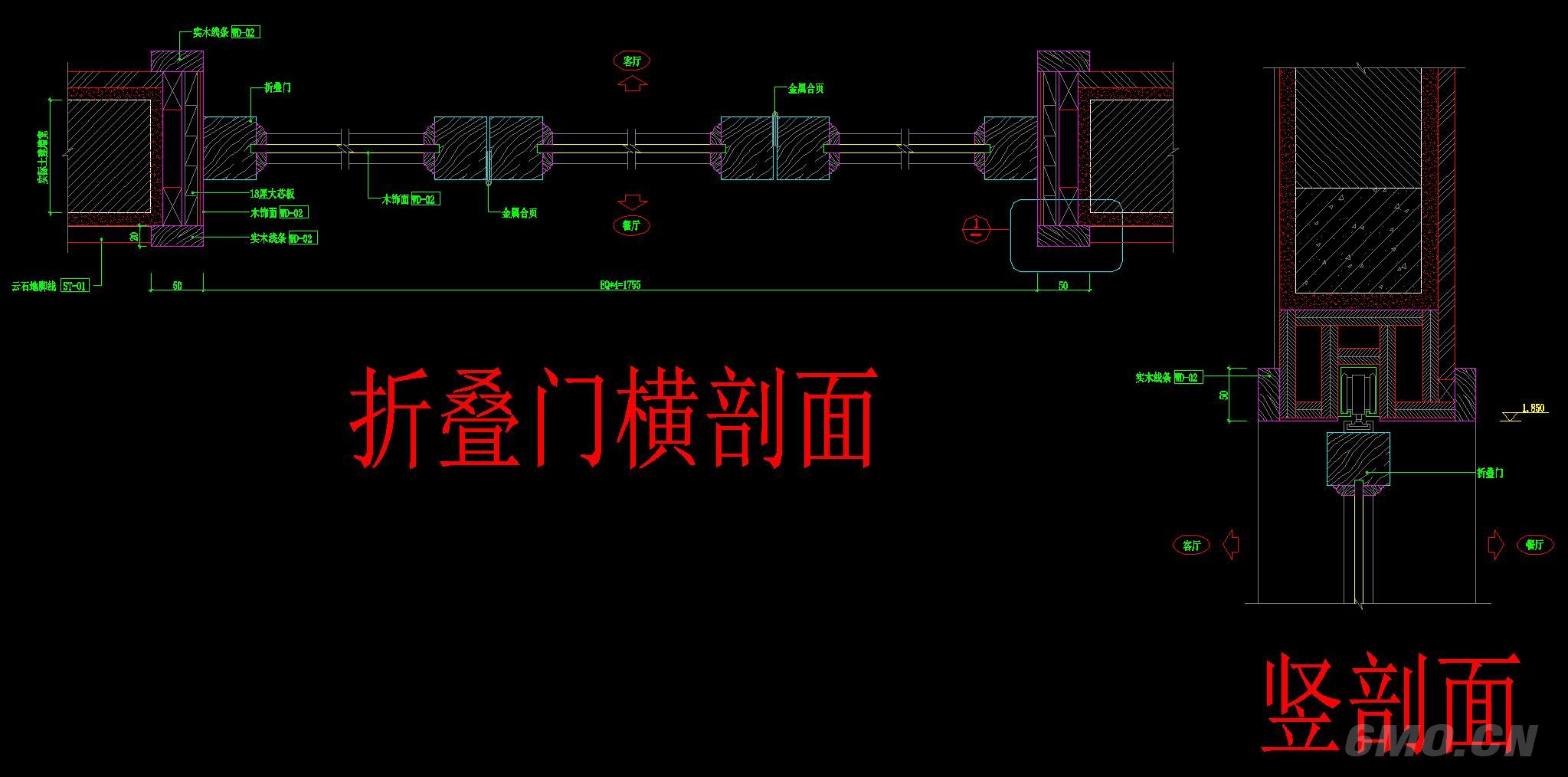 地弹簧门自动感应门折叠门无框玻璃门天地转轴门节点图