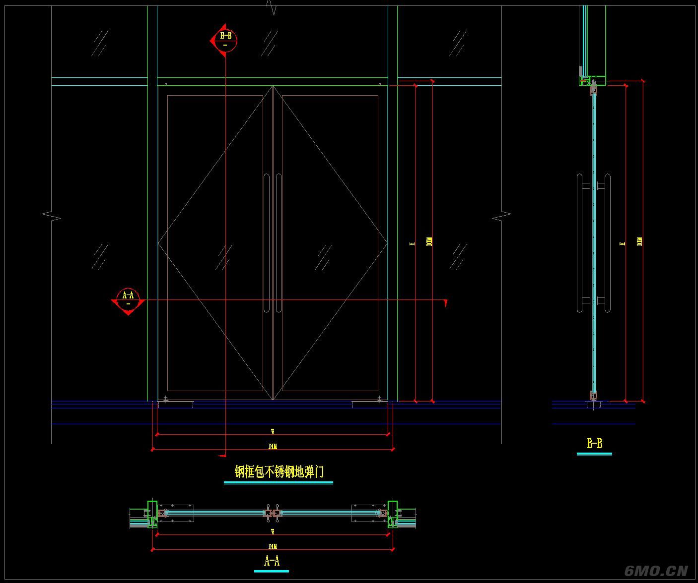办公室玻璃门标准CAD立面图、节点图