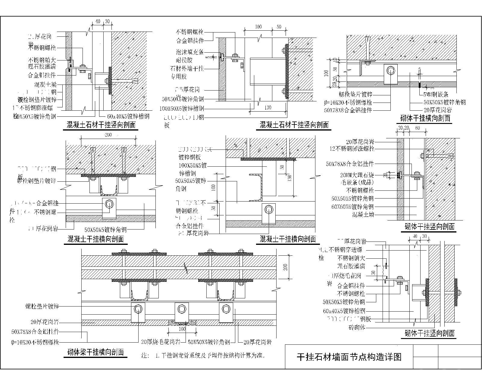 干挂石材墙面节点构造详图