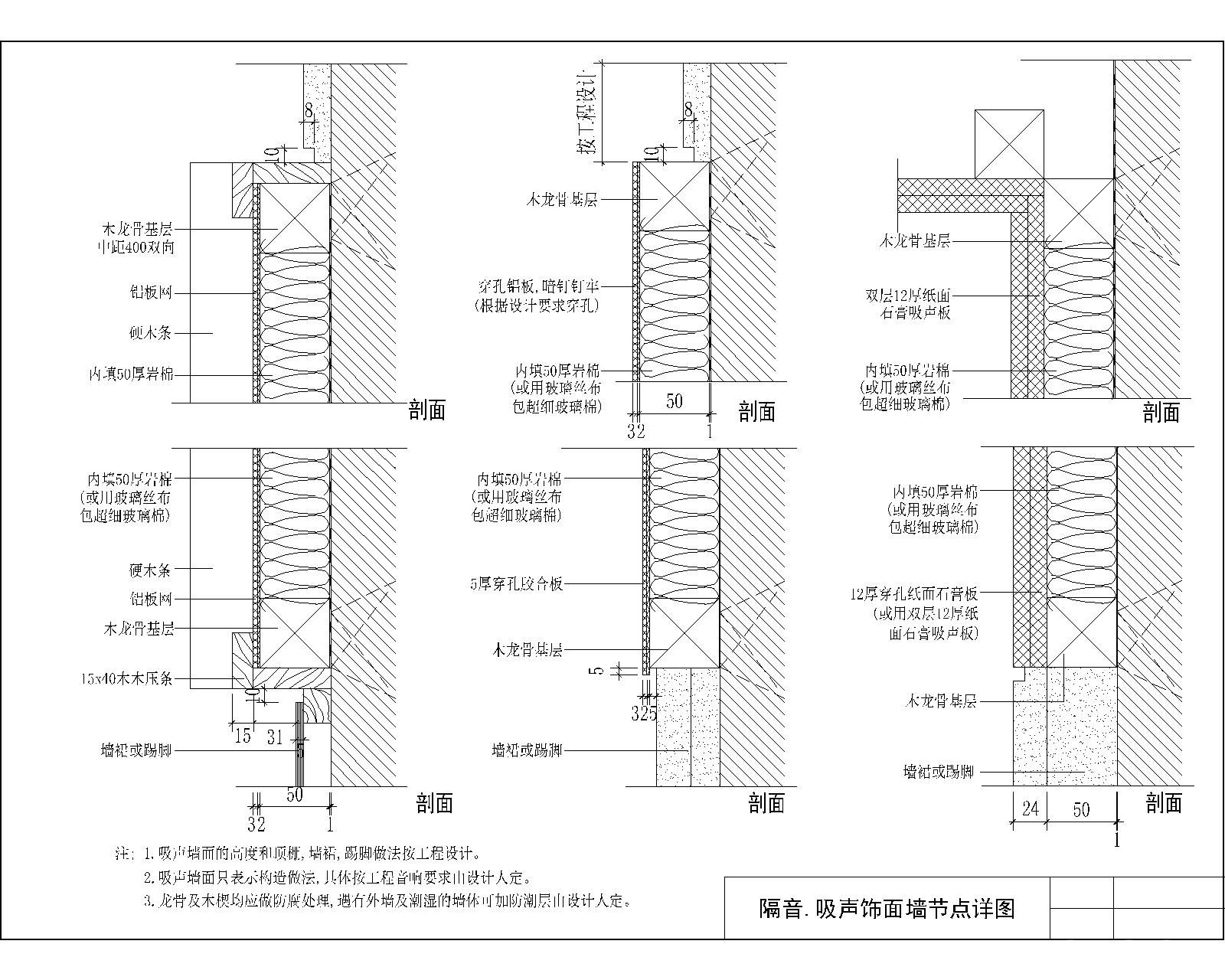 隔音.吸声饰面墙节点详图