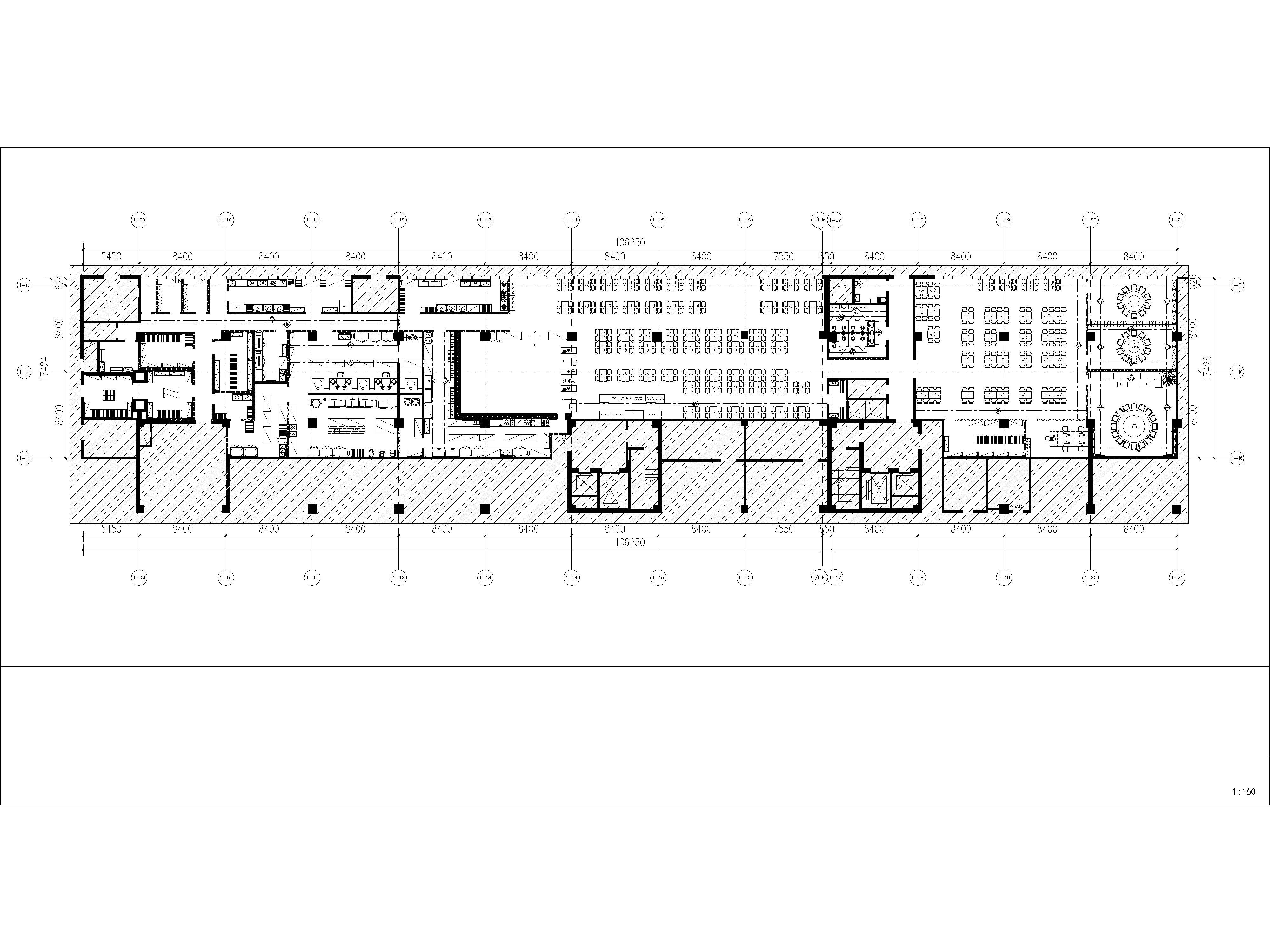 公工装餐饮餐厅平面施工图，顶面吊顶，地面铺装系统图，CAD施工图