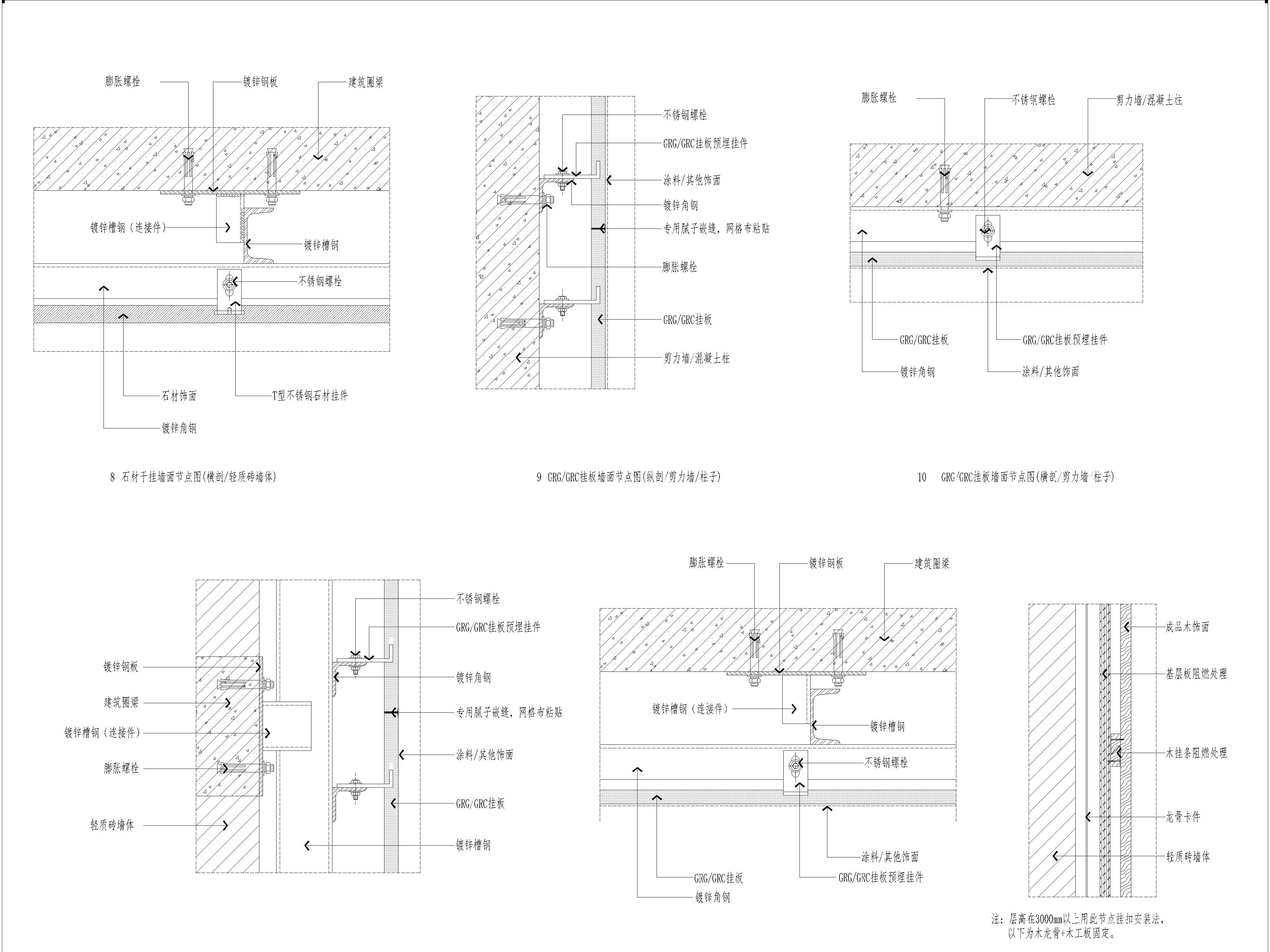 家装公工装通用工艺节点图，墙面工艺节点图，顶面工艺节点图，地面工艺节点图，CAD施工图