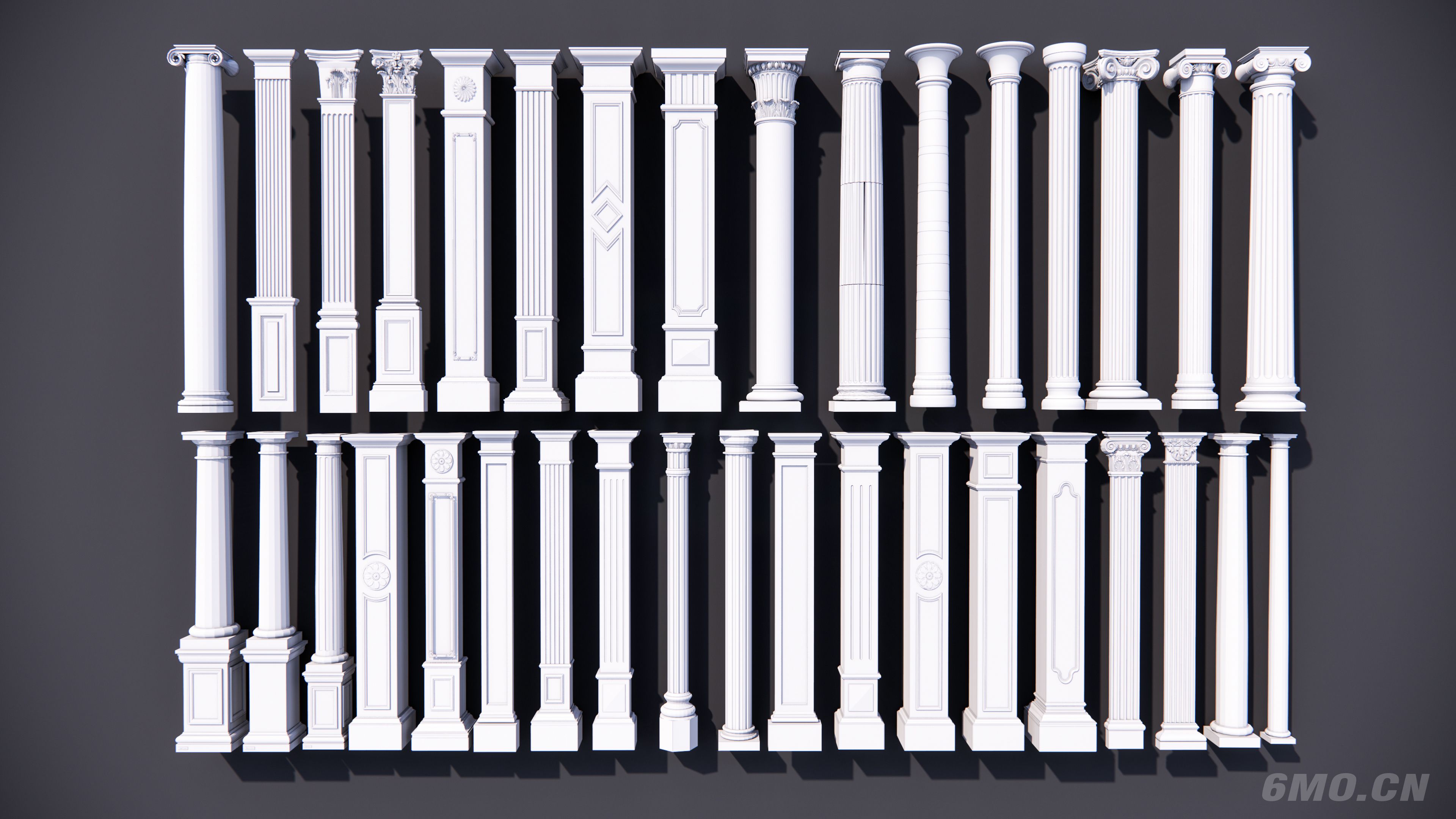 罗马柱方形柱圆形柱装饰柱石膏柱SU模型