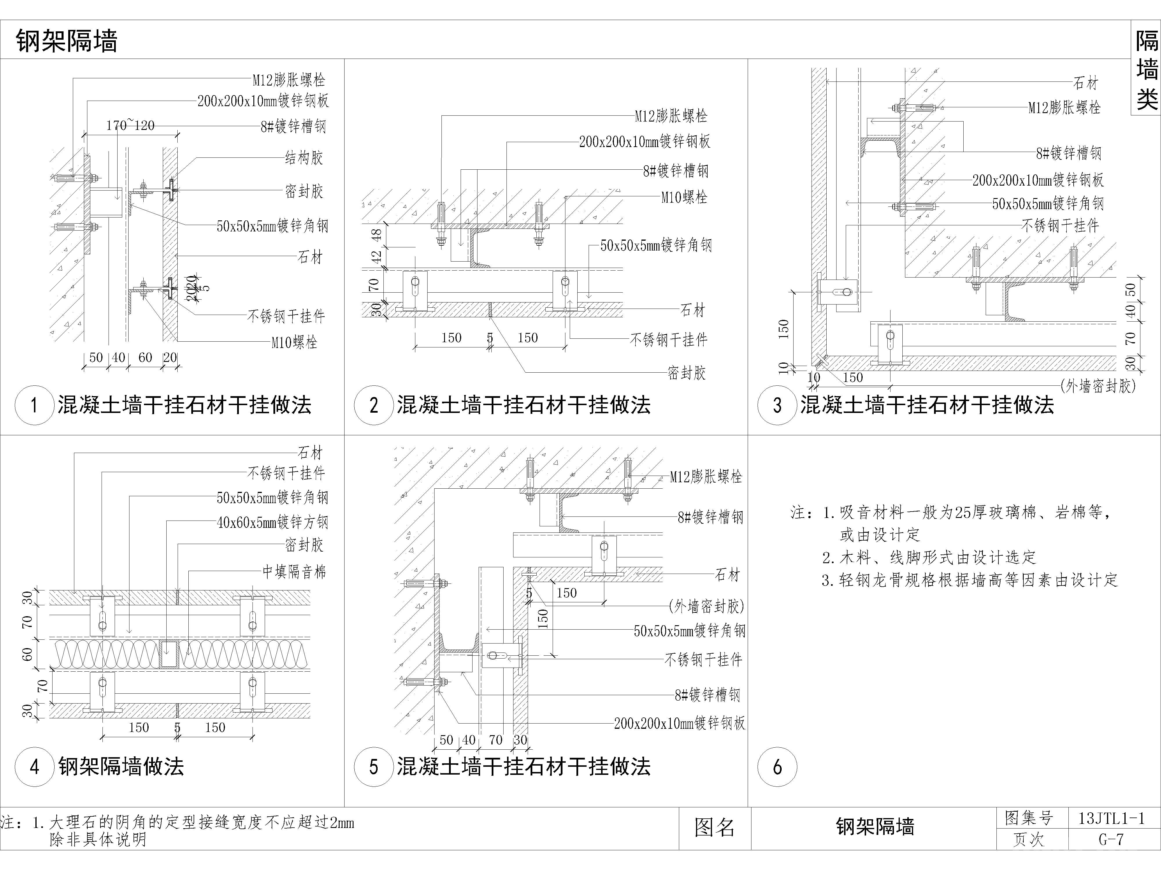 家装公工装通用工艺节点图，墙面隔断墙工艺节点图，大样图，CAD施工图